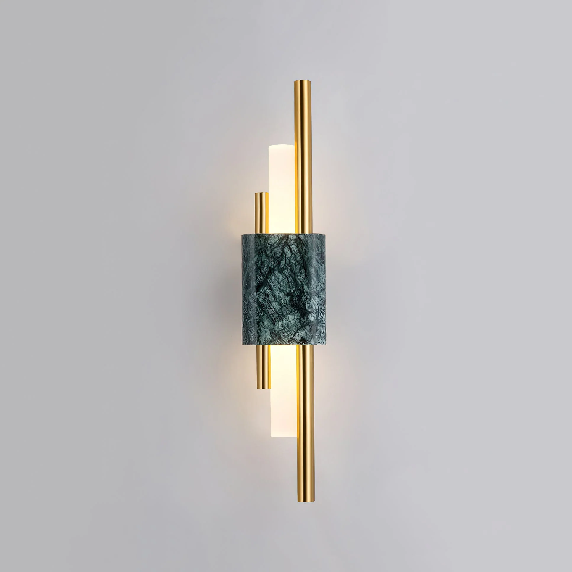 Tanto Plug In Wall Light - ∅ 3.9″ x H 19.7″ / Dia 10cm x H 50cm Set of 2 / White Marble & Gold / EU Plug