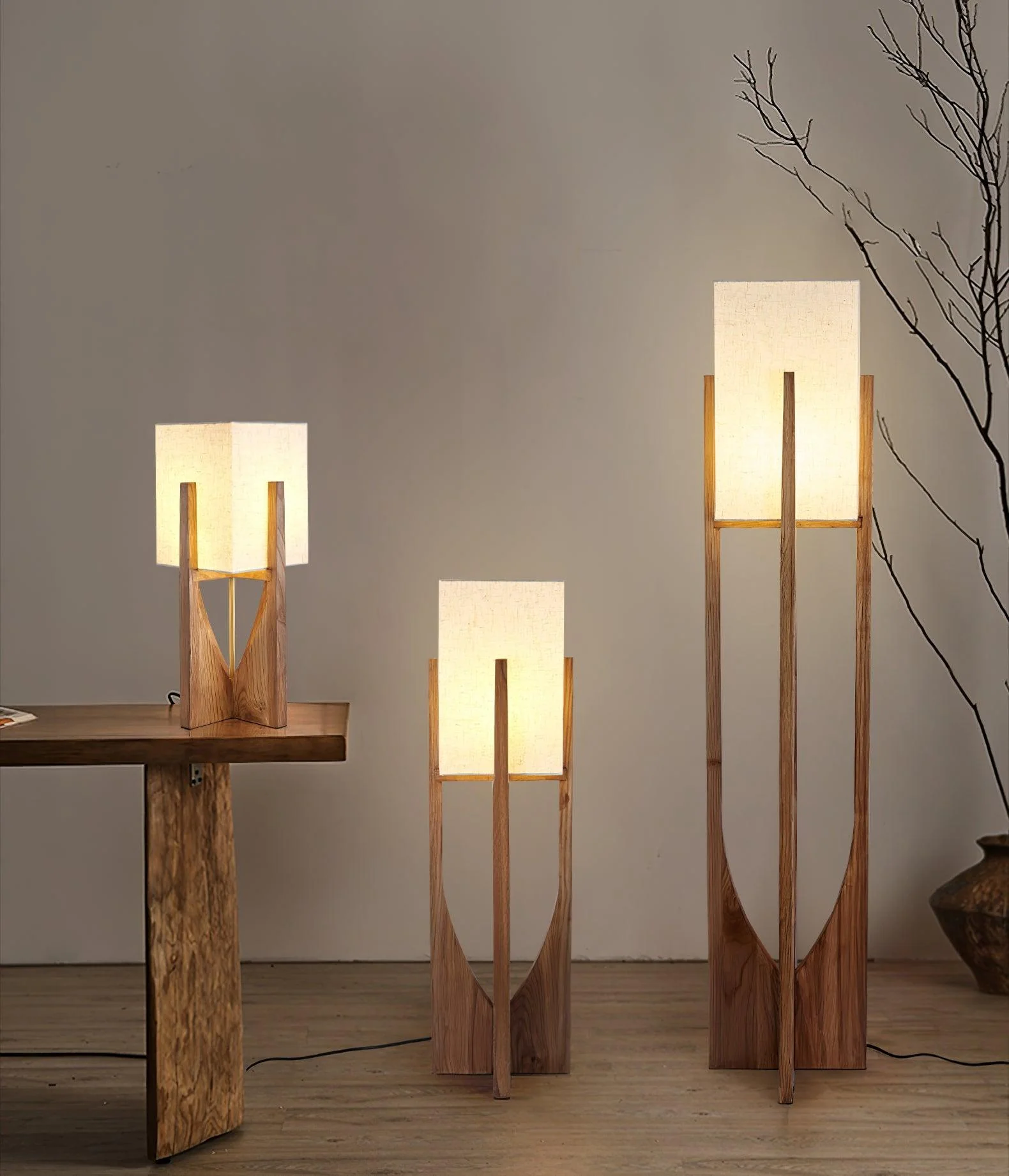 Fairbanks Floor Lamp - ∅ 9.1″ x H 20.5″ / Dia 23 cm x H 52 cm / Dark wood color / AU plug