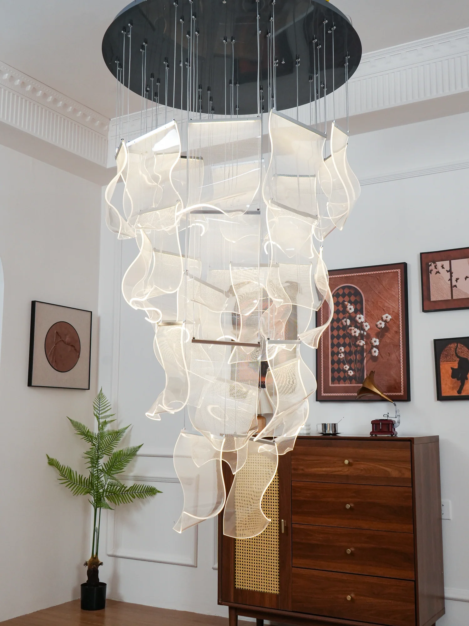 Люстра Acrylic LED - 3 подвеса, ∅35см х 150см, золотой
