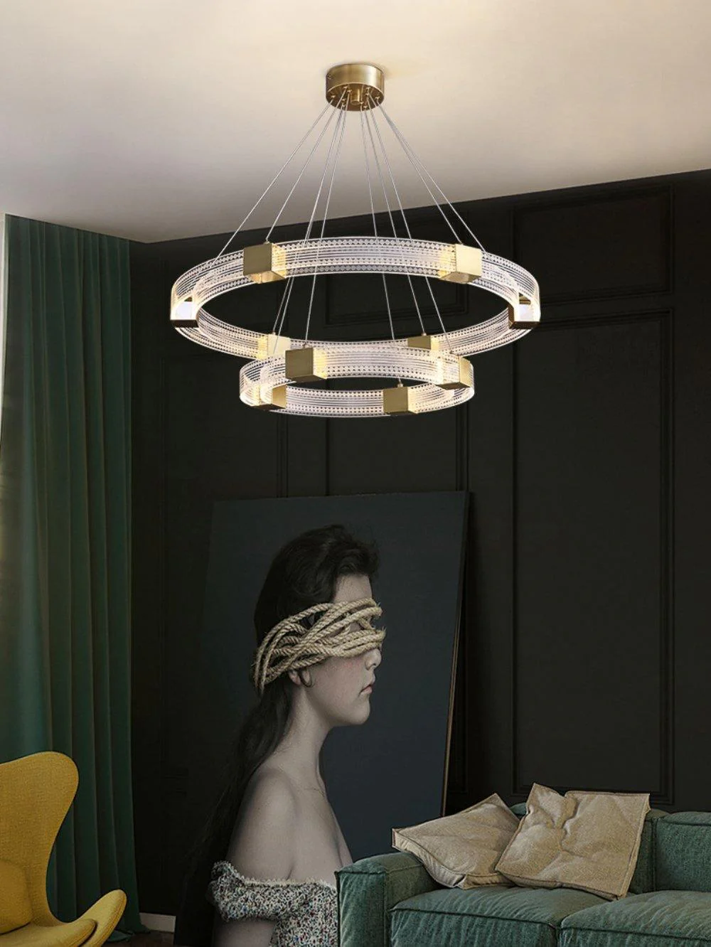 Люстра Parallel Ring LED - ∅65см + ∅80см x 150см, теплый свет