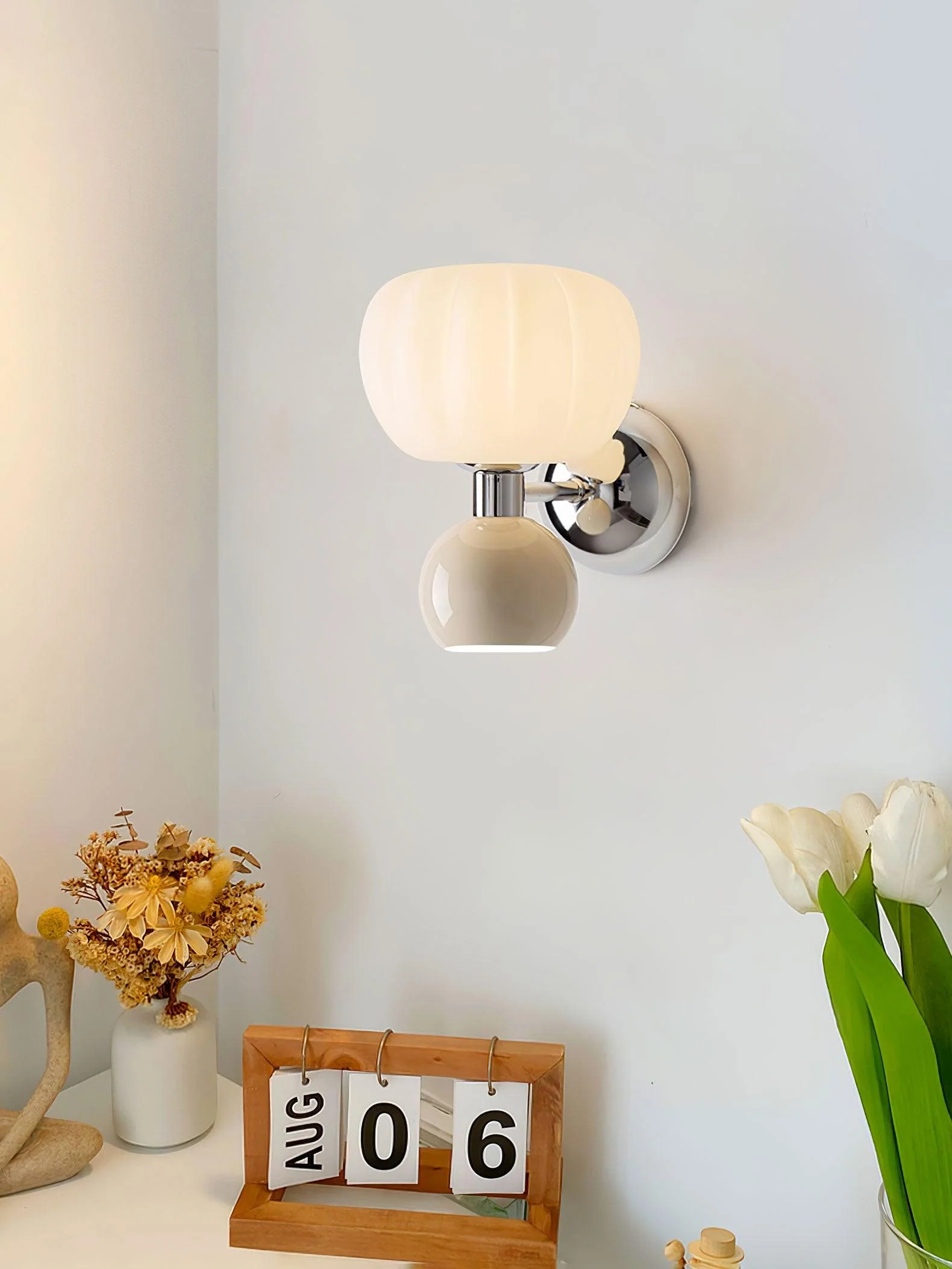 Moderno Cream Sconce - Set of 2 / Chrome & Green