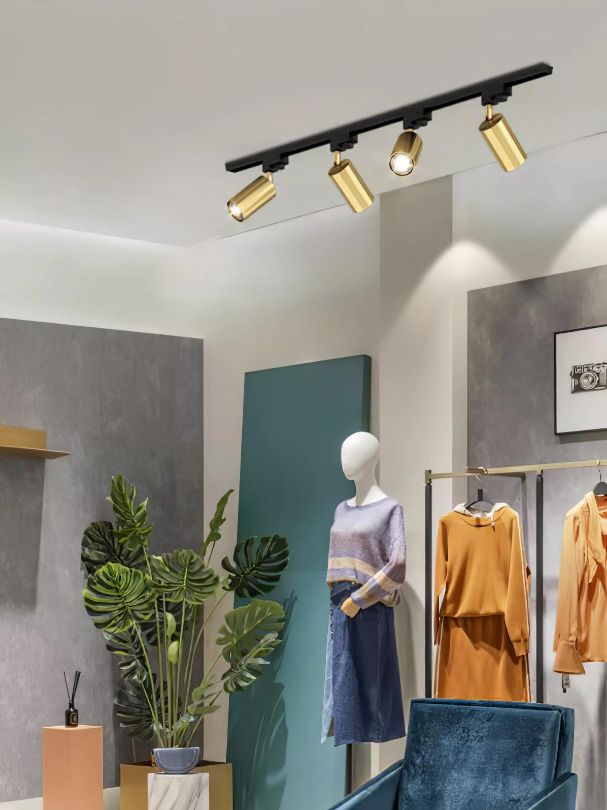 Трековый светильник Adjustable Spotlight - 3 источника света ∅100см x 11см, черный, золотой, теплый свет
