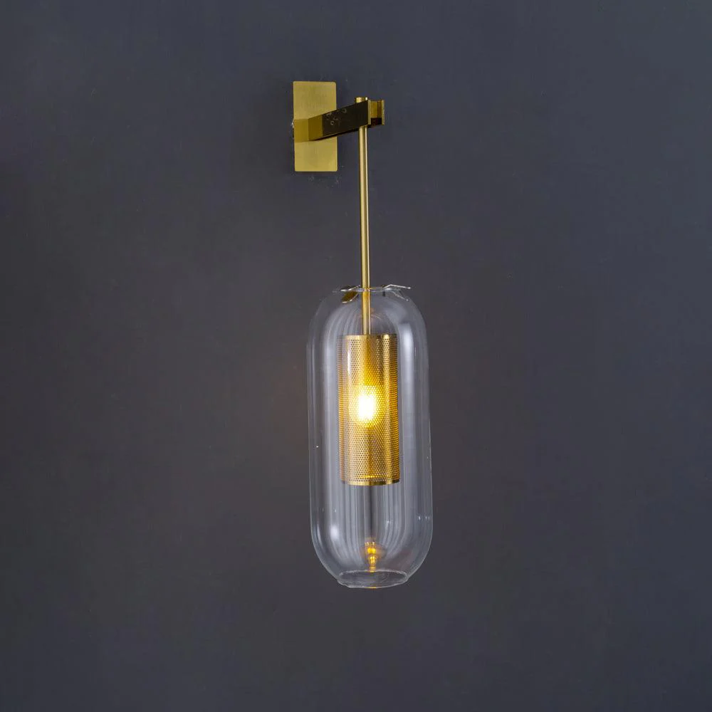 Vadim Glass Wall Lamp - ∅ 9.8″ x H 23.6″ / Dia 25cm x H 60cm Set of 2 / Black & Clear glass