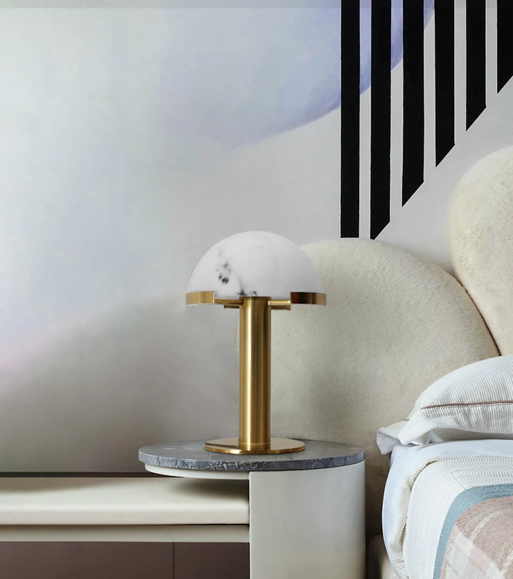 Настольный светильник Elegance Alabaster - ∅30см x 50см, золотой, белый, стекло