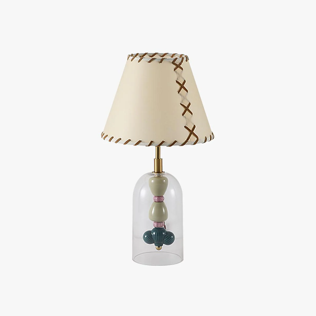 Lenny Bedside Table Lamp - ∅ 9.8″ x H 18.1″ / Dia 25cm x H 46cm / Clear+Beige / UK plug