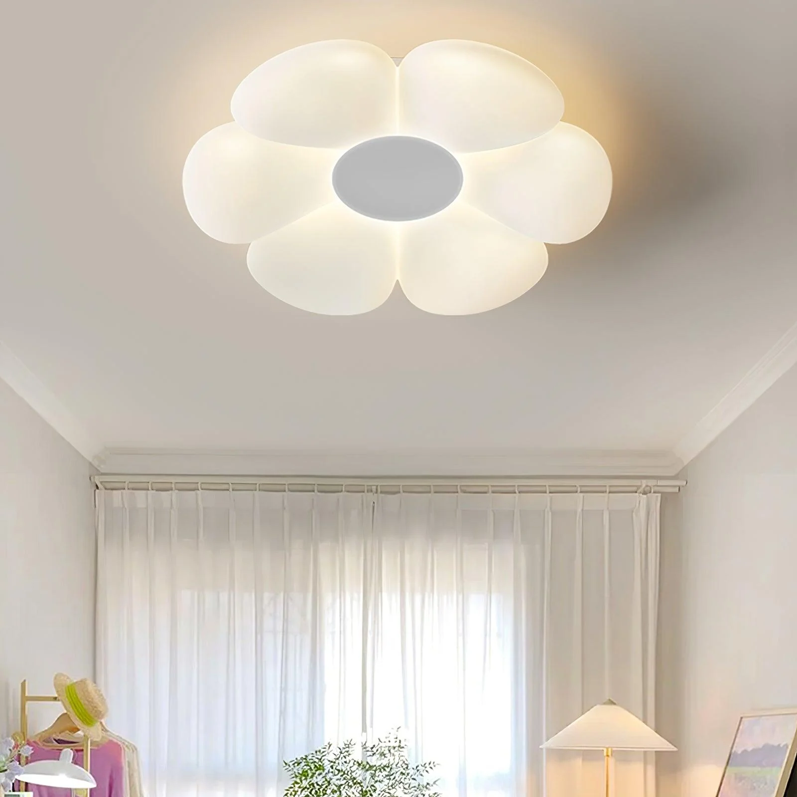 Потолочный светильник Six-leaf Flower Kids Room - ∅50см x 12см, розовый, теплый свет