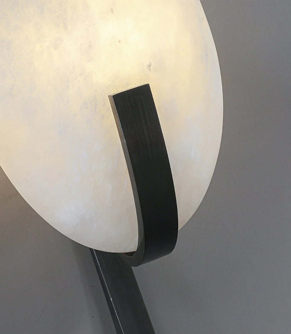 Alice Alabaster Wall Lamp - ∅ 7.9″ x H 19.7″ / Black & Warm Light / Set Of 2