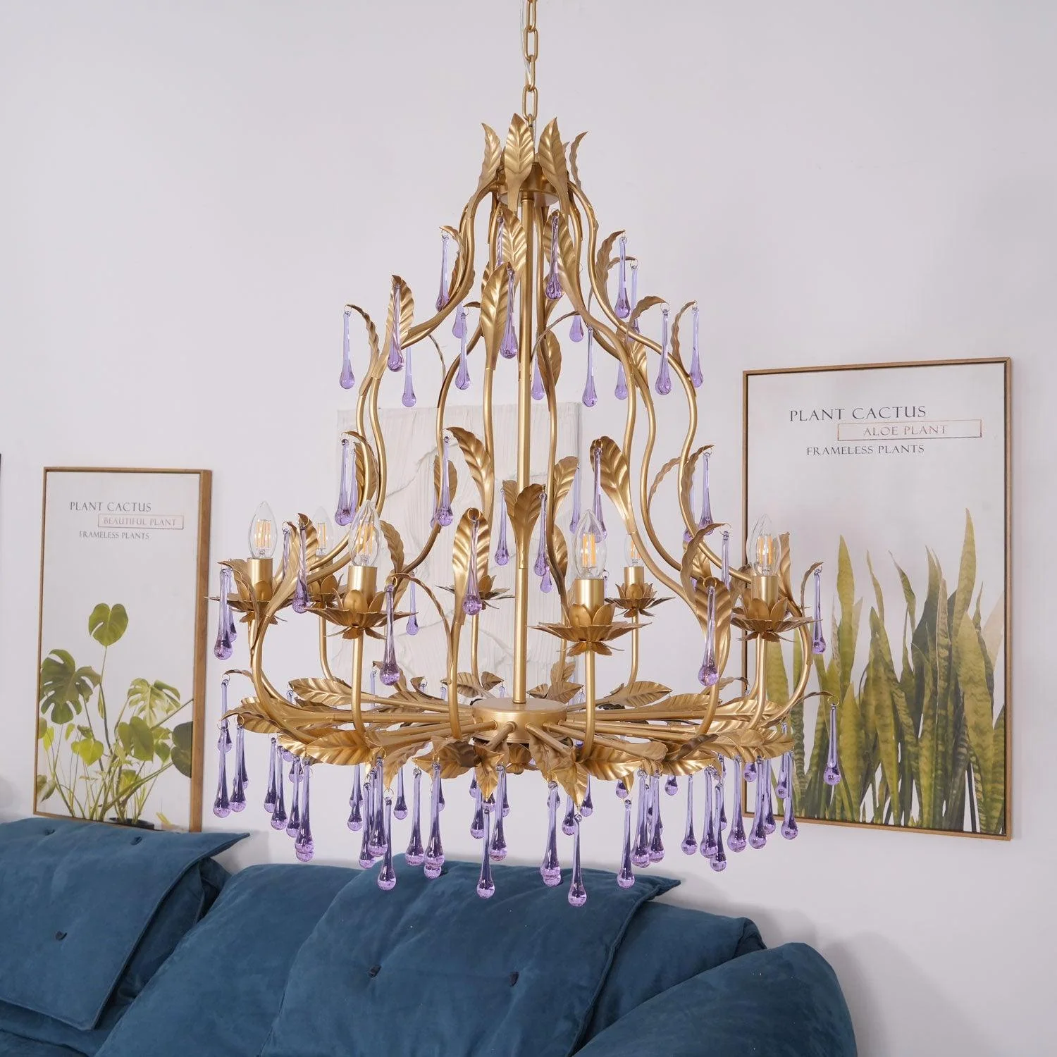 Люстра Amethyst Drops Glass - 8 подвесов ∅80см x 92см, золотой, карамельное стекло