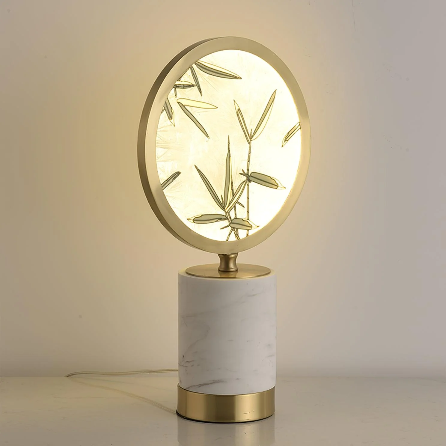 Enamel Table Lamp - ∅ 11.4″ x H 18.1″ / Dia 29cm x H 46cm / Brass+White / US plug