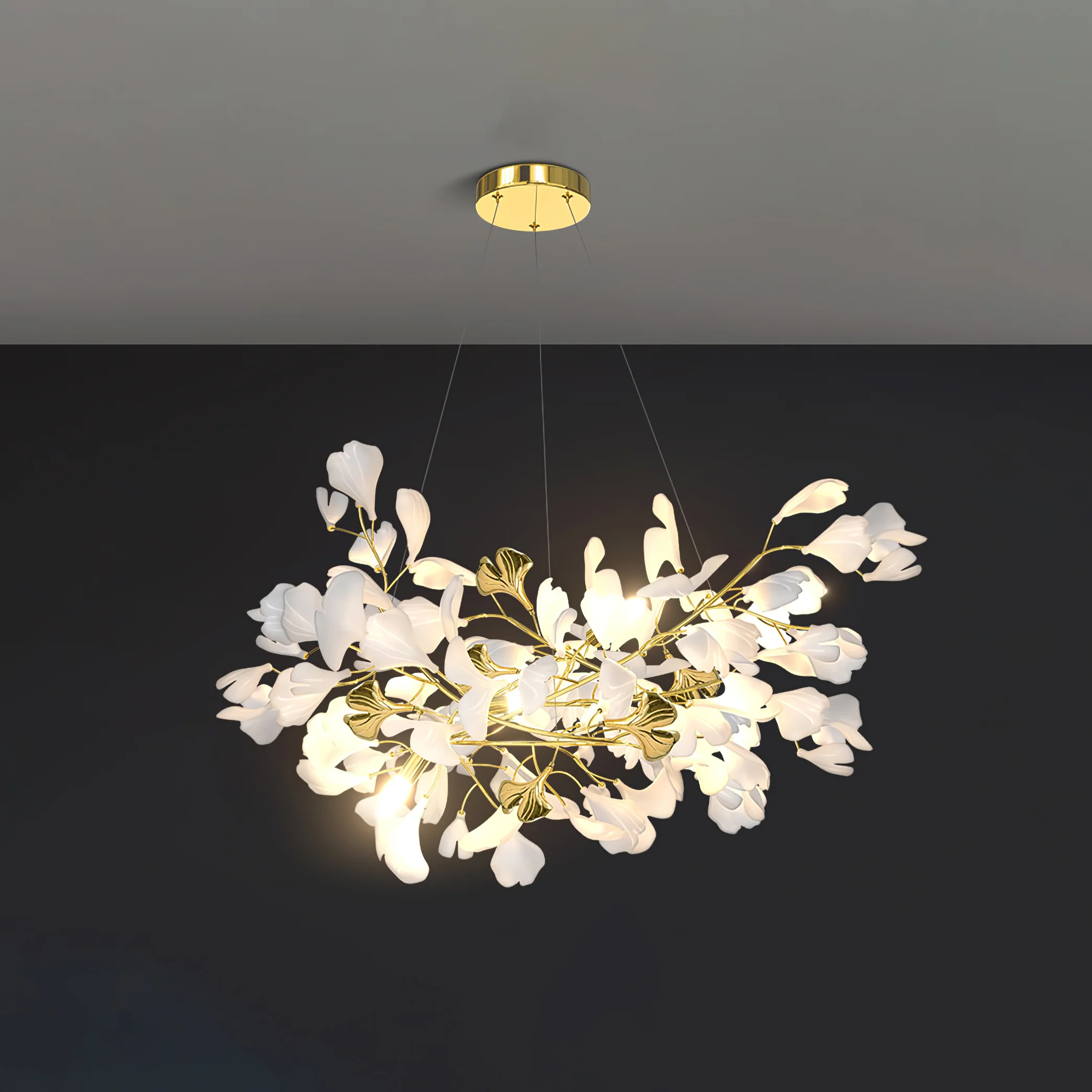 Люстра Gingko Z - ∅150см x 400см, золотой, белый