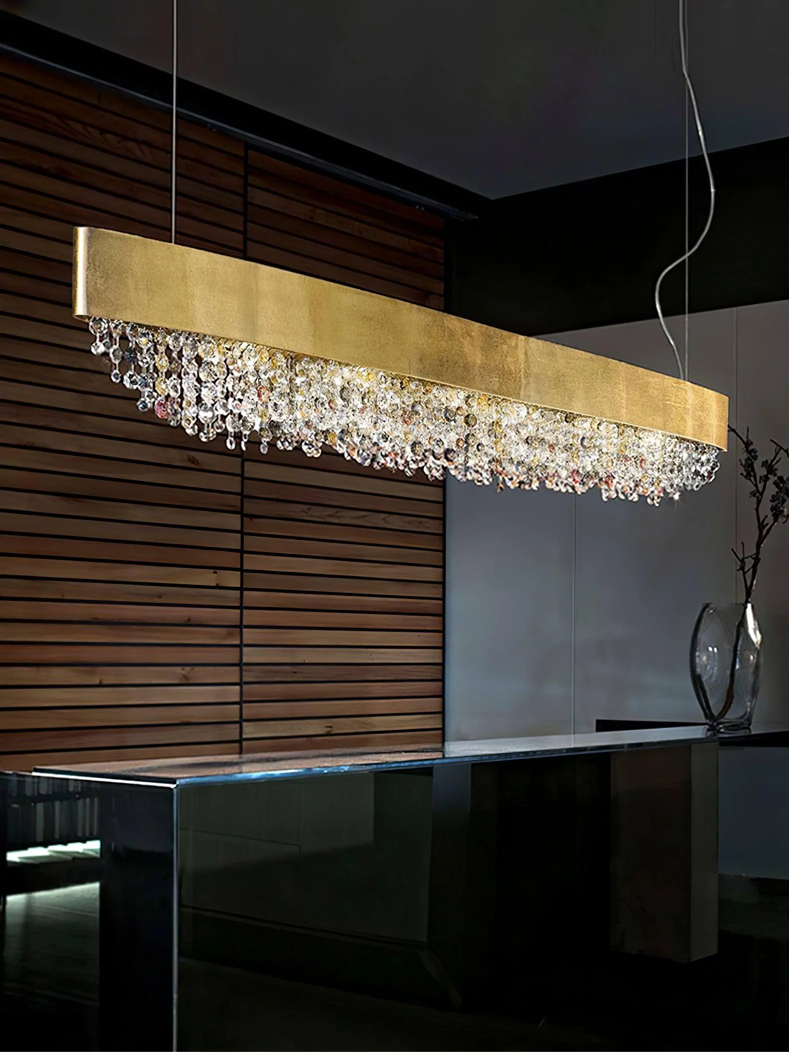 Подвесной светильник Marilyn Modern Crystal - 100см x 13см x 26см, розовое золото, прозрачный кристалл