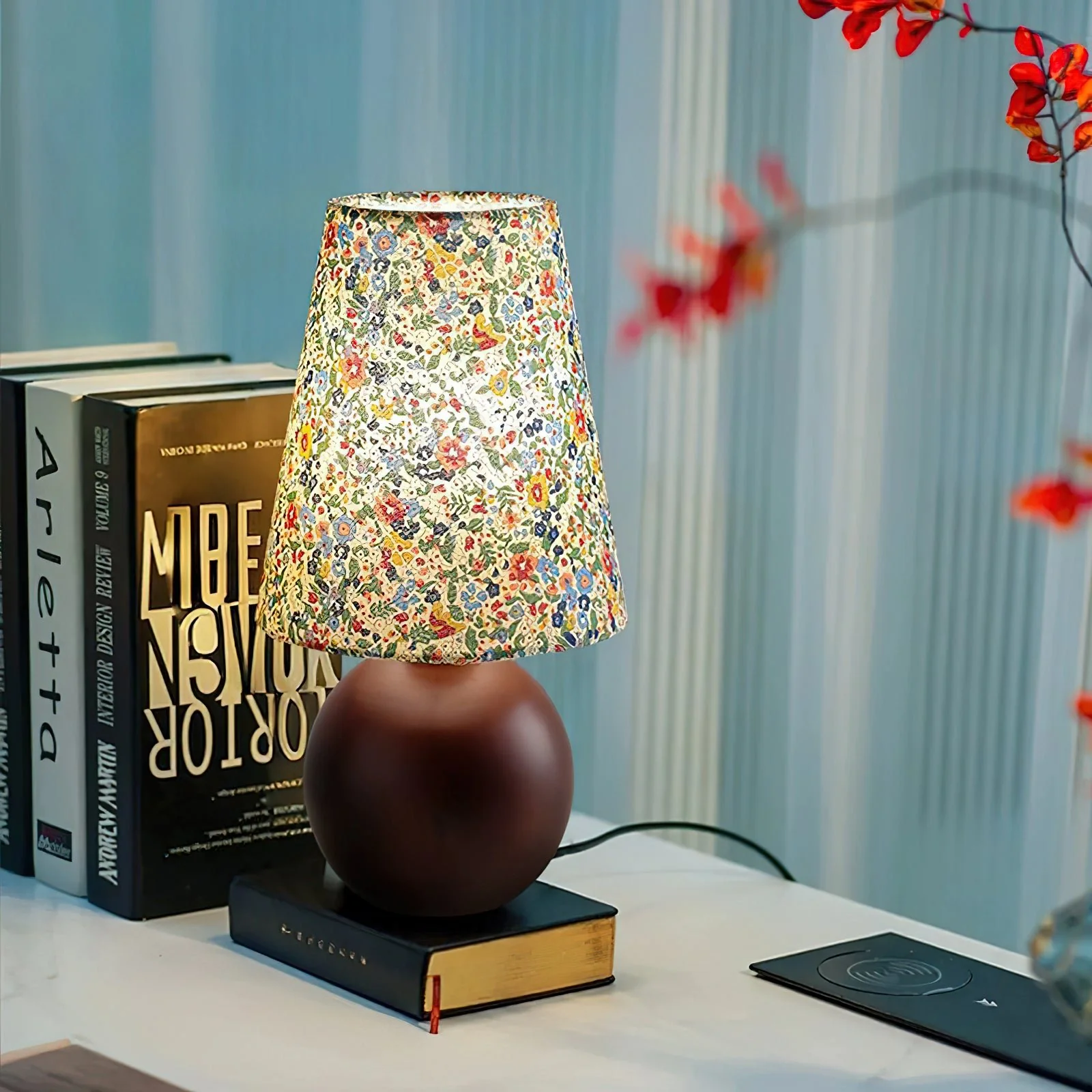 Настольный светильник Elara Floral Glow - ∅15см x 24см, флоральный цвет, коричневый
