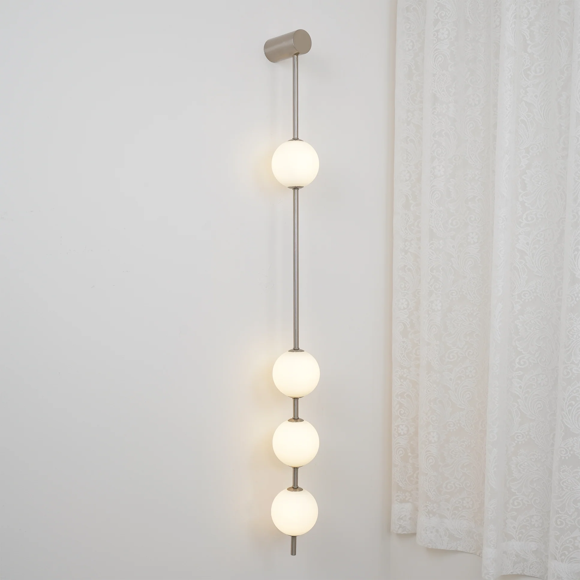 Vertical Balls Wall Lamp - 5 Lamps Set of 2 / Nickel & Glass Ball / Neutral Light