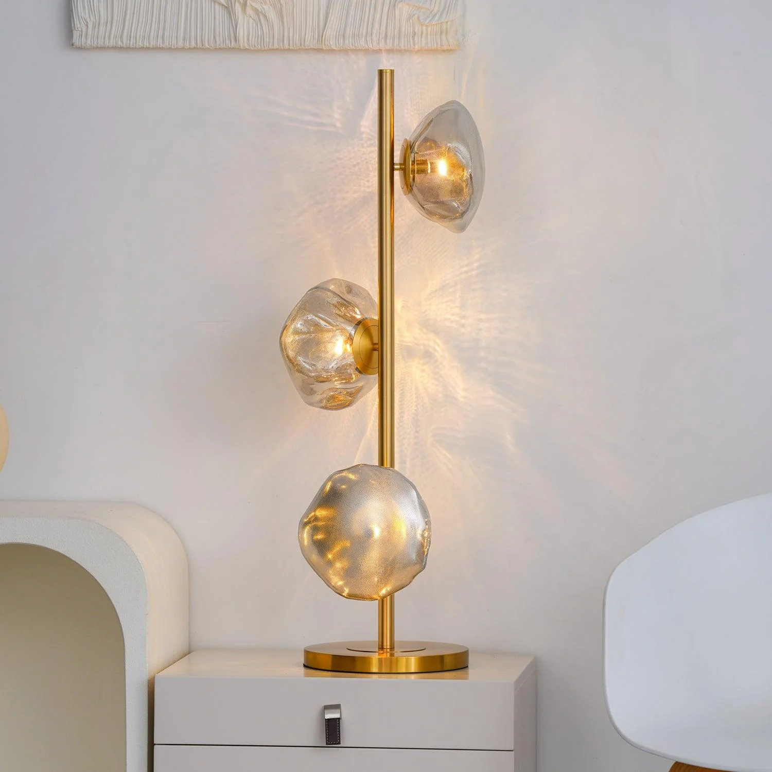Glass Petals Table Lamp - ∅ 13.8″ x H 35.4″ / Dia 35cm x H 90cm / Gold+Smoke gray / US plug