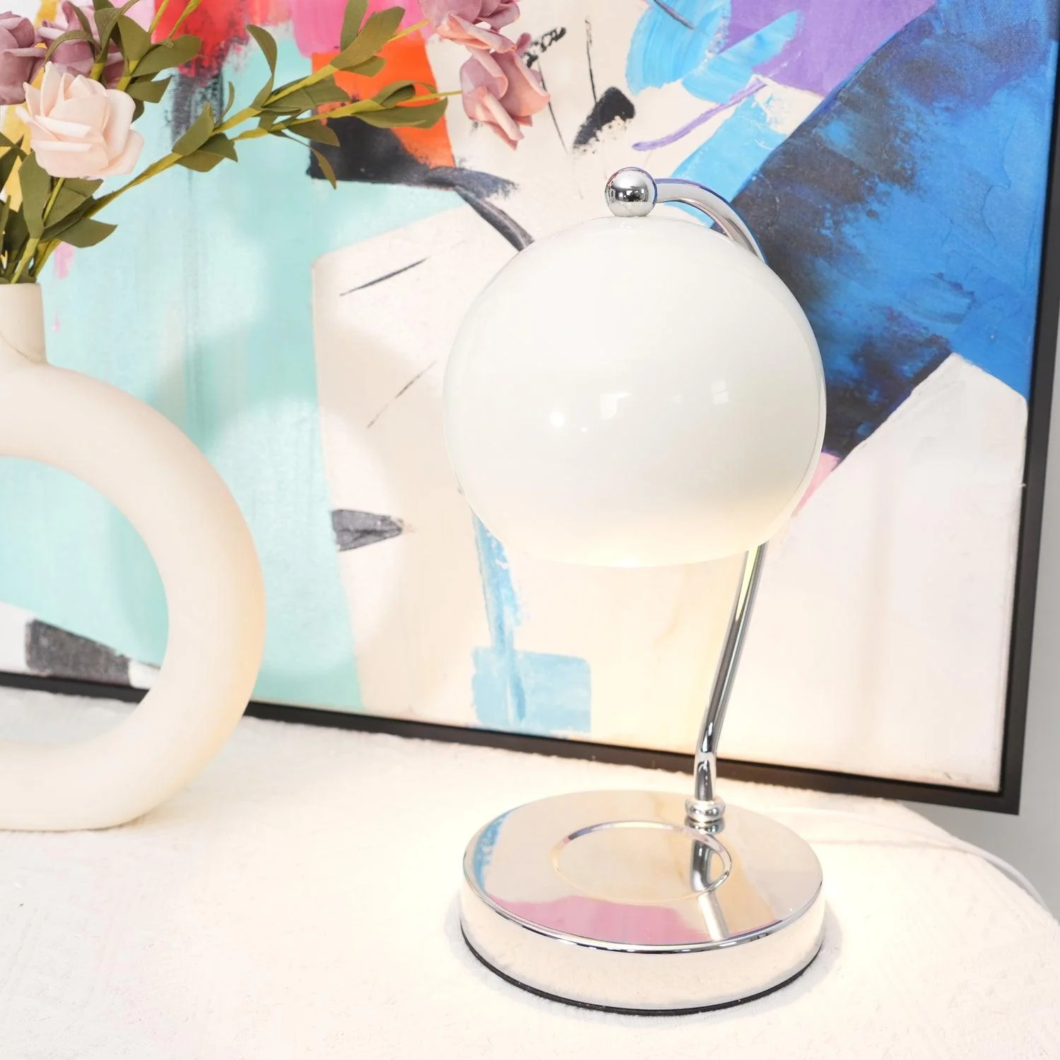 Dennie Warmer Lamp - ∅ 6.7″ x H 12.6″ / Dia 17cm x H 32cm / Chrome & White / AU plug