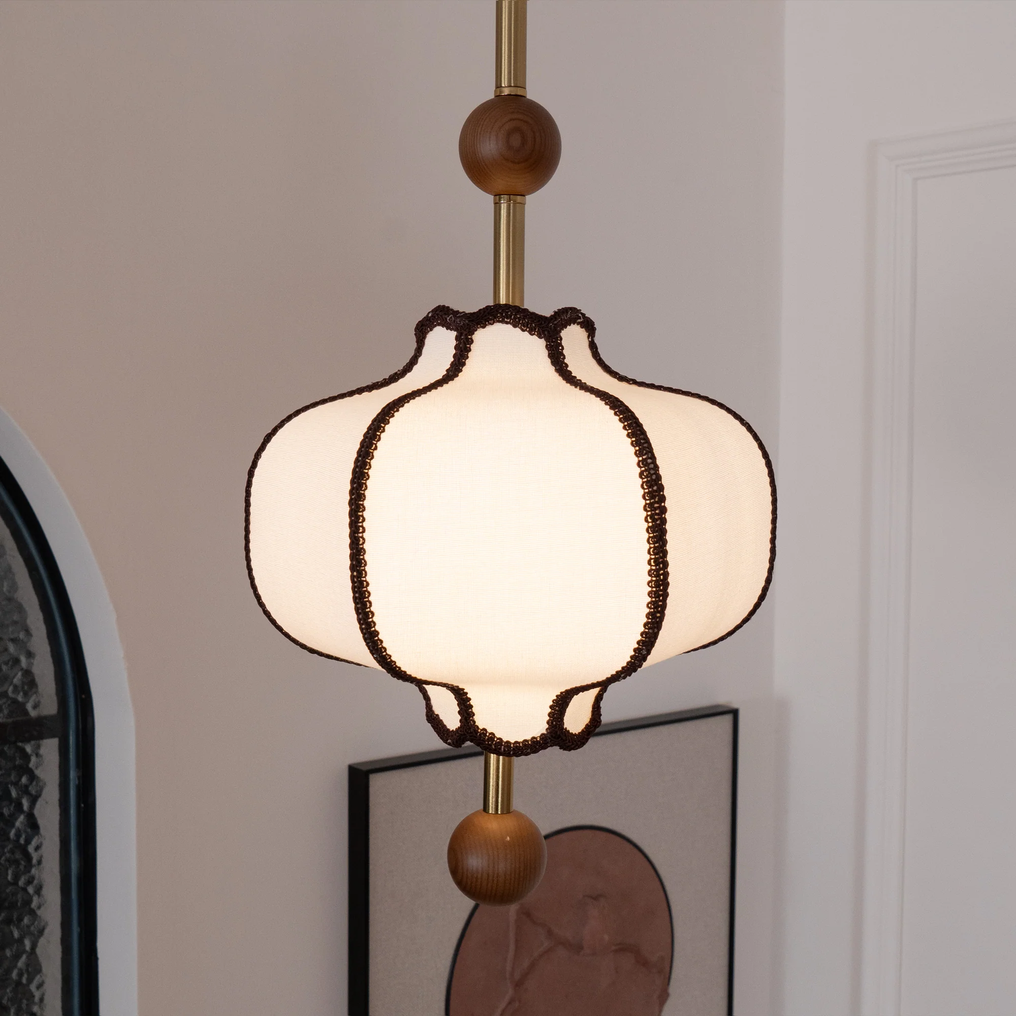 Подвесной светильник Lantern Fabric - ∅25см x 35см, золотой, белый