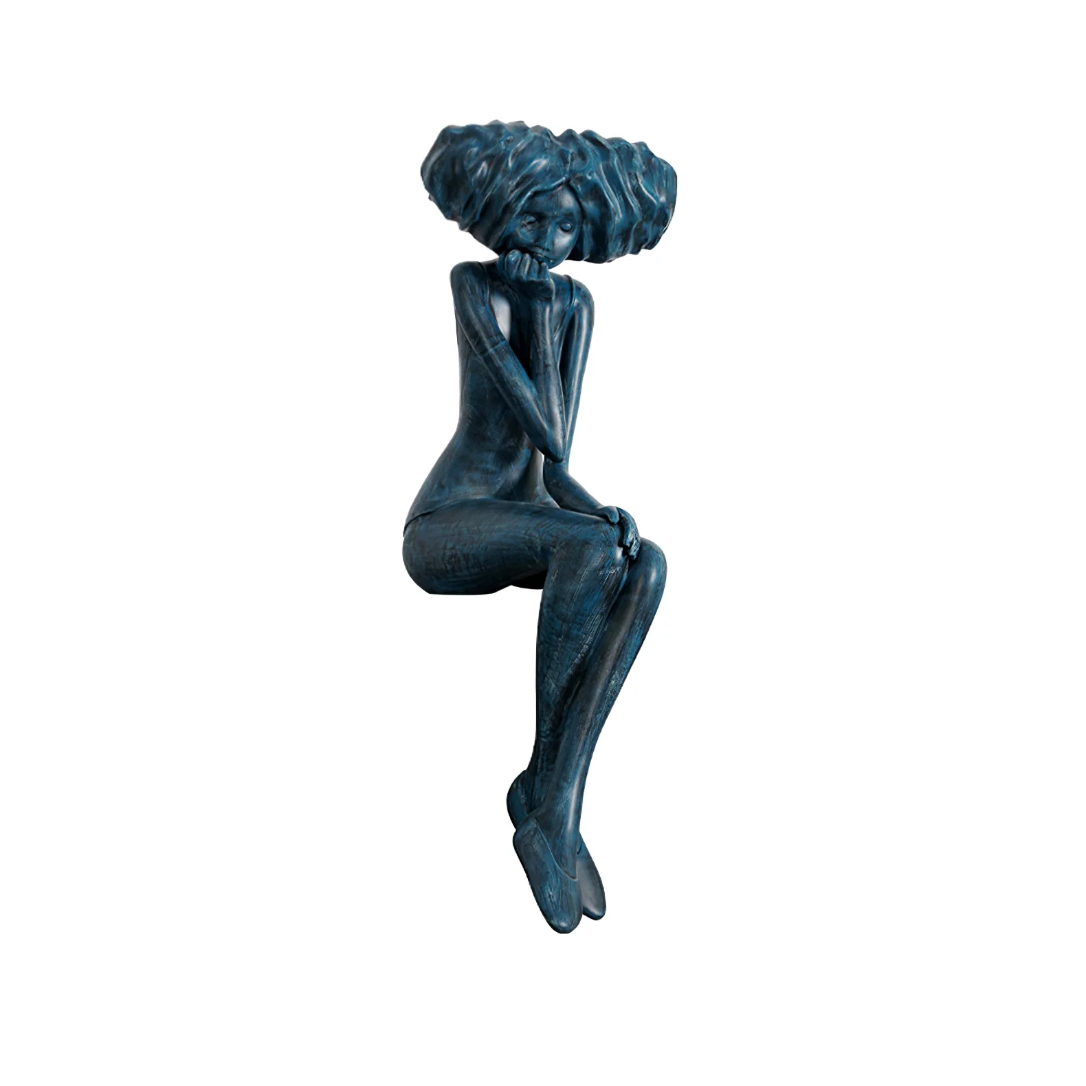 Girl Meditate Sculpture Ornaments - ∅65см x 70см x 152см, синий, металлическое основание