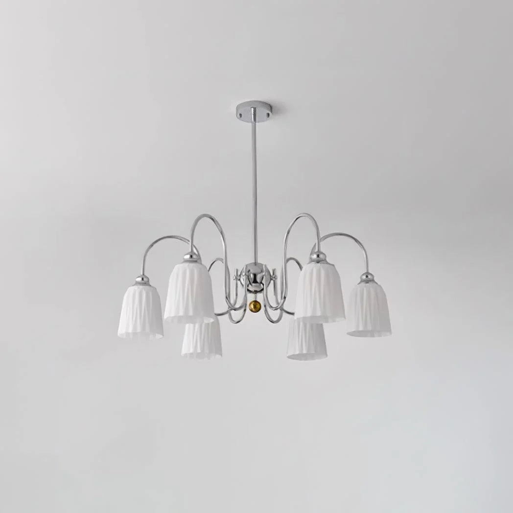Люстра Bauhaus Pleated - 5 источника света ∅66см x 53см, хром, белый