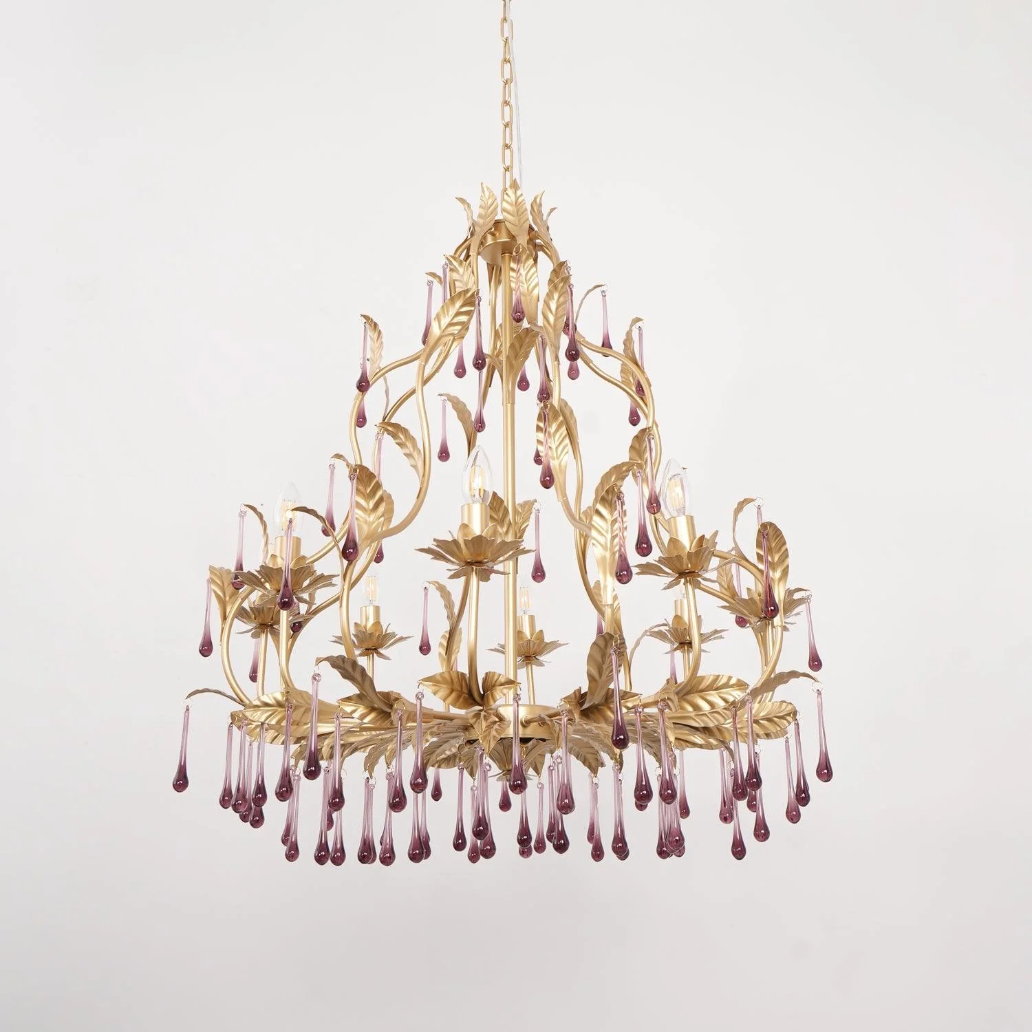 Люстра Amethyst Drops Glass - 8 подвесов ∅80см x 92см, золотой, карамельное стекло