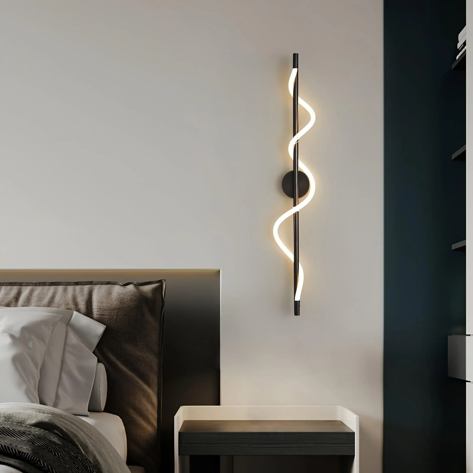 Flexible Linear Curve Wall Lamp - W 9.8″ x H 47.2″ / W 25cm x H 120cm Set of 2 / Black & White / Remote Control Dimmer