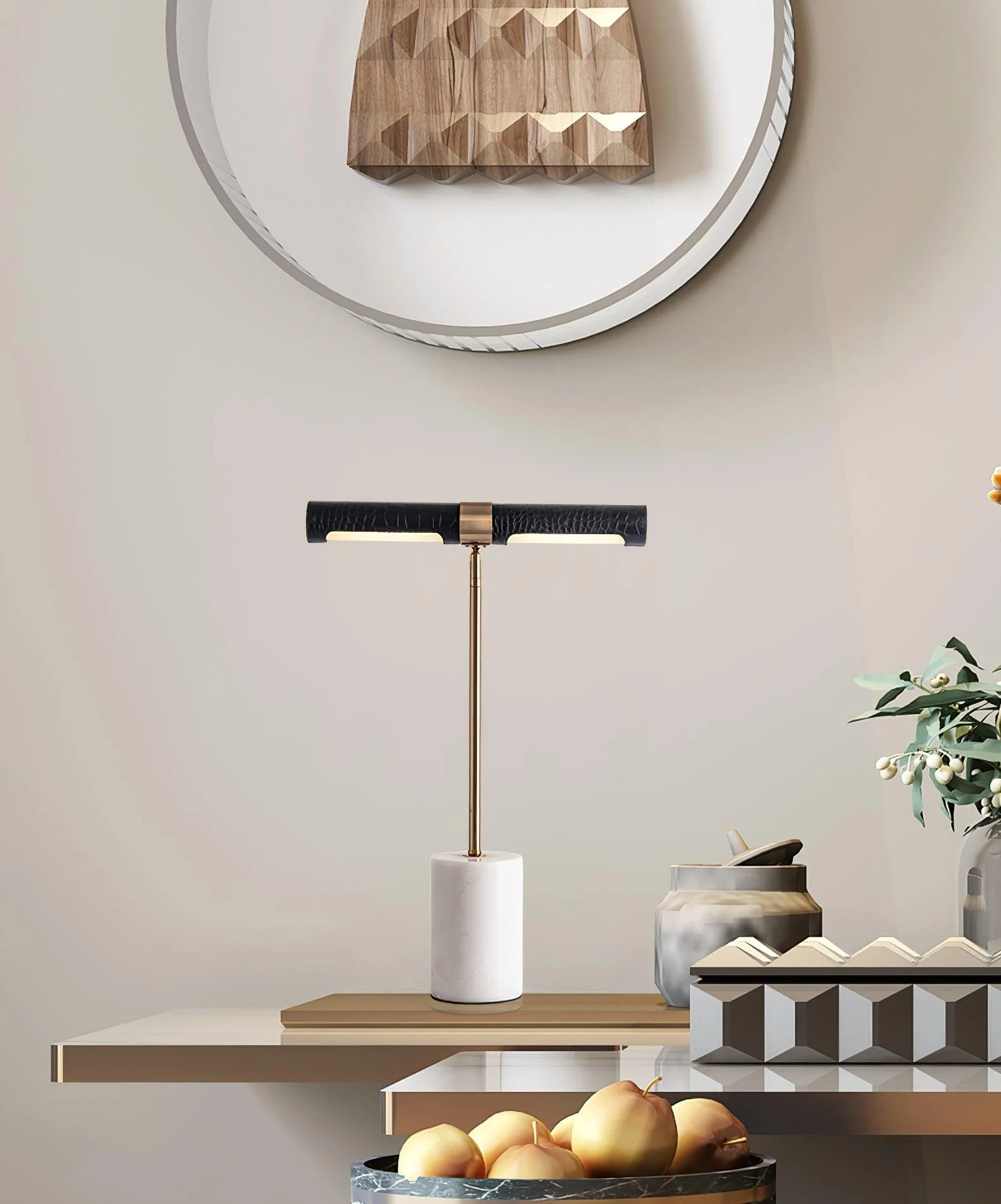 Kippy Table Lamp - ∅ 11″ x H 17.7″ / Dia 28cm x H 45cm / Gold+Brown leather / US plug