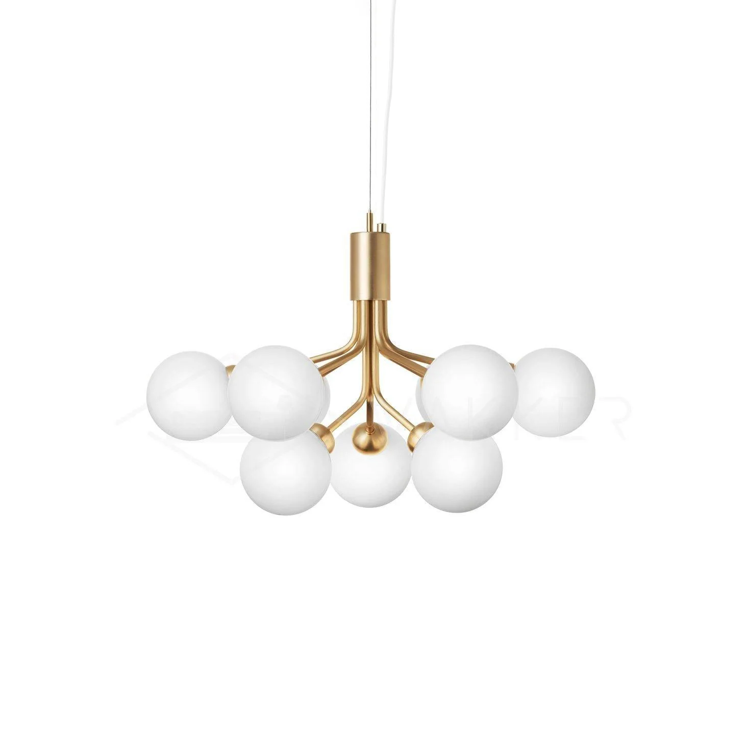 Люстра Glass Sphere Cluster - 9 подвесов ∅70см x 40см, золотой, белый