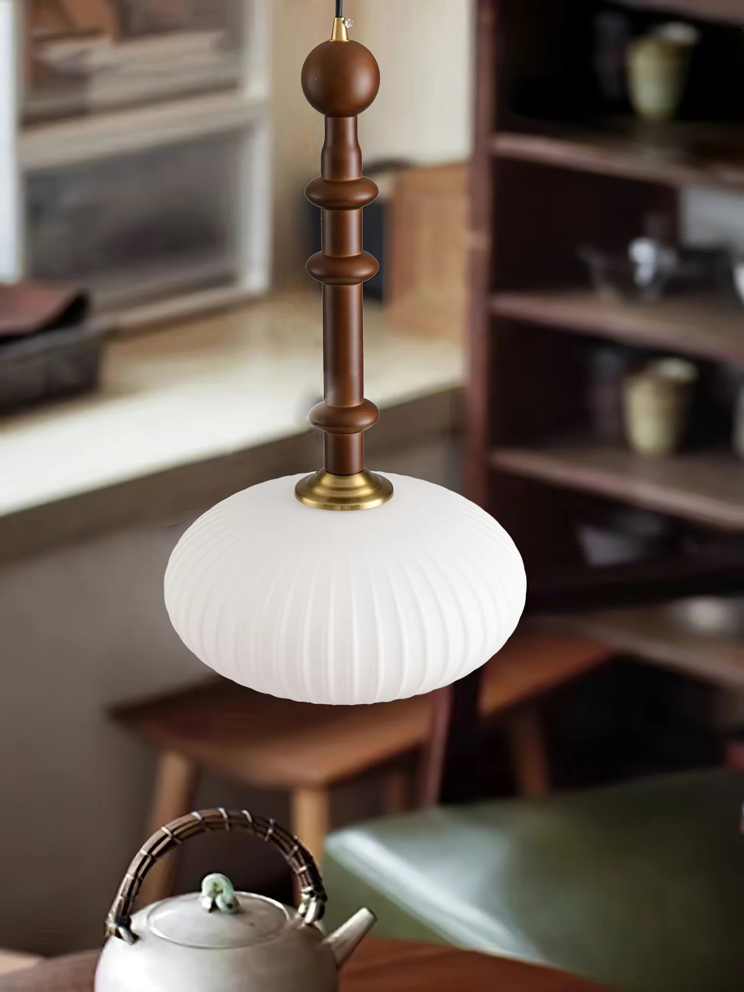 Подвесной светильник Edison Wood - ∅30см x 50см, орех, белый