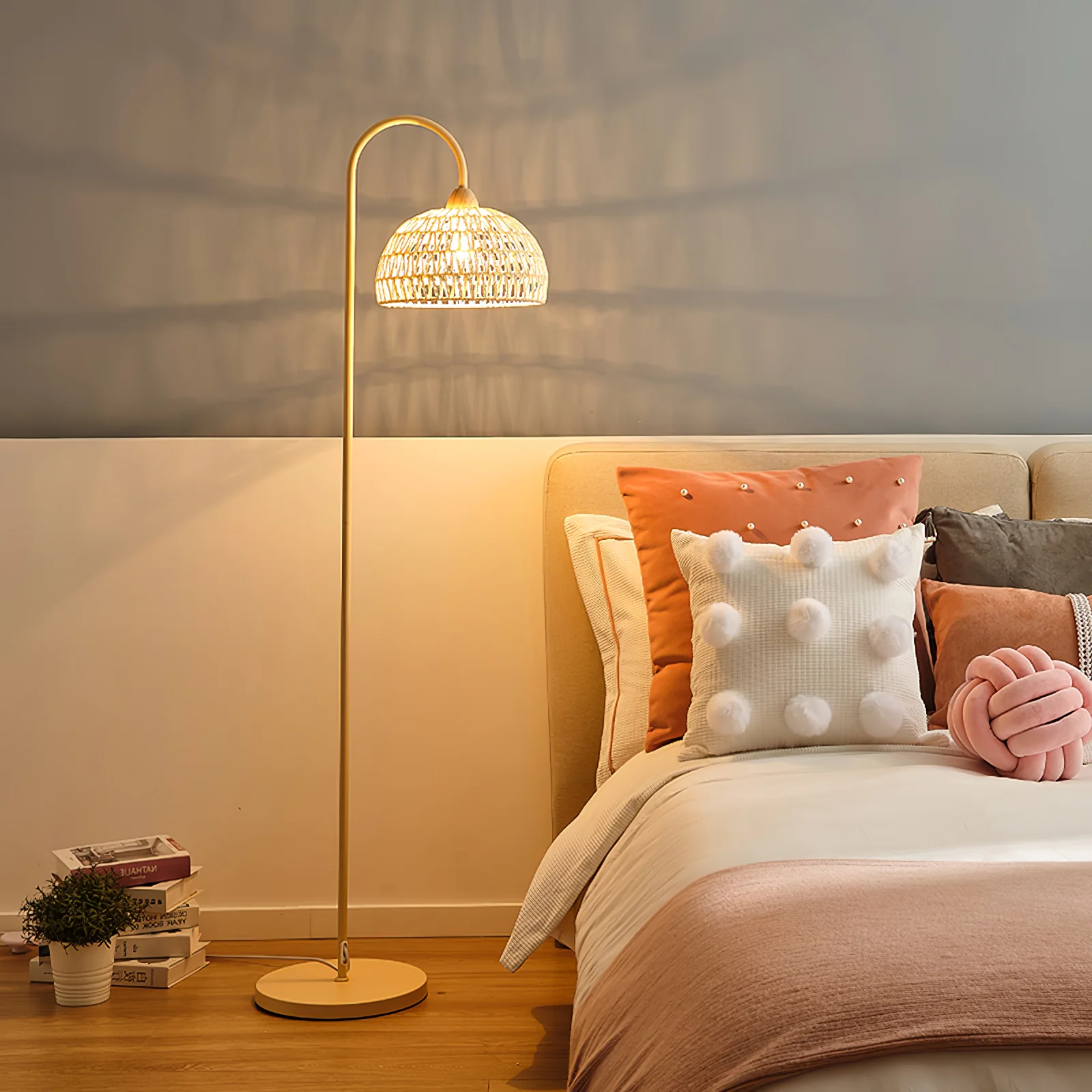 Торшер Rattan Arch - ∅ 30см x 155см, бежевый