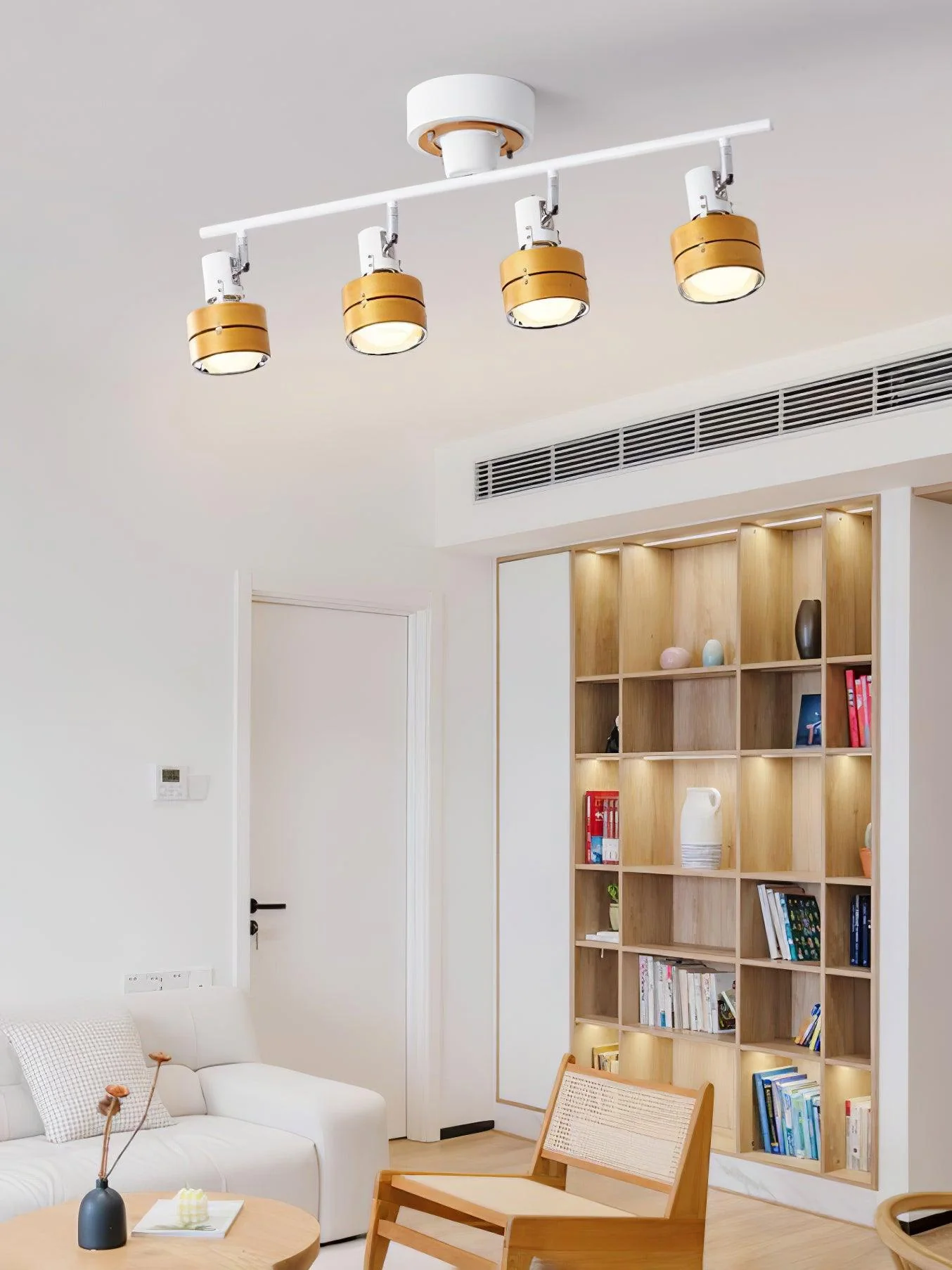 Потолочный светильник Wooden Adjustable Spot - 80см x 26см, дуб, белый