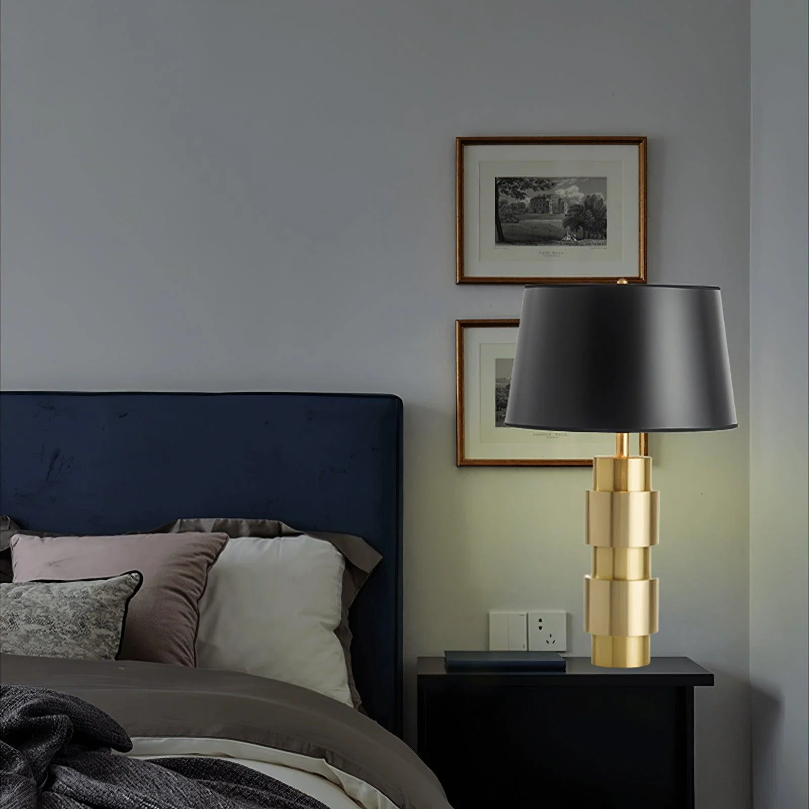 Jean Cylinder Table Lamp - ∅ 15″ x H 23.6″ / Dia 38cm x H 60cm / Gold+Black / UK plug