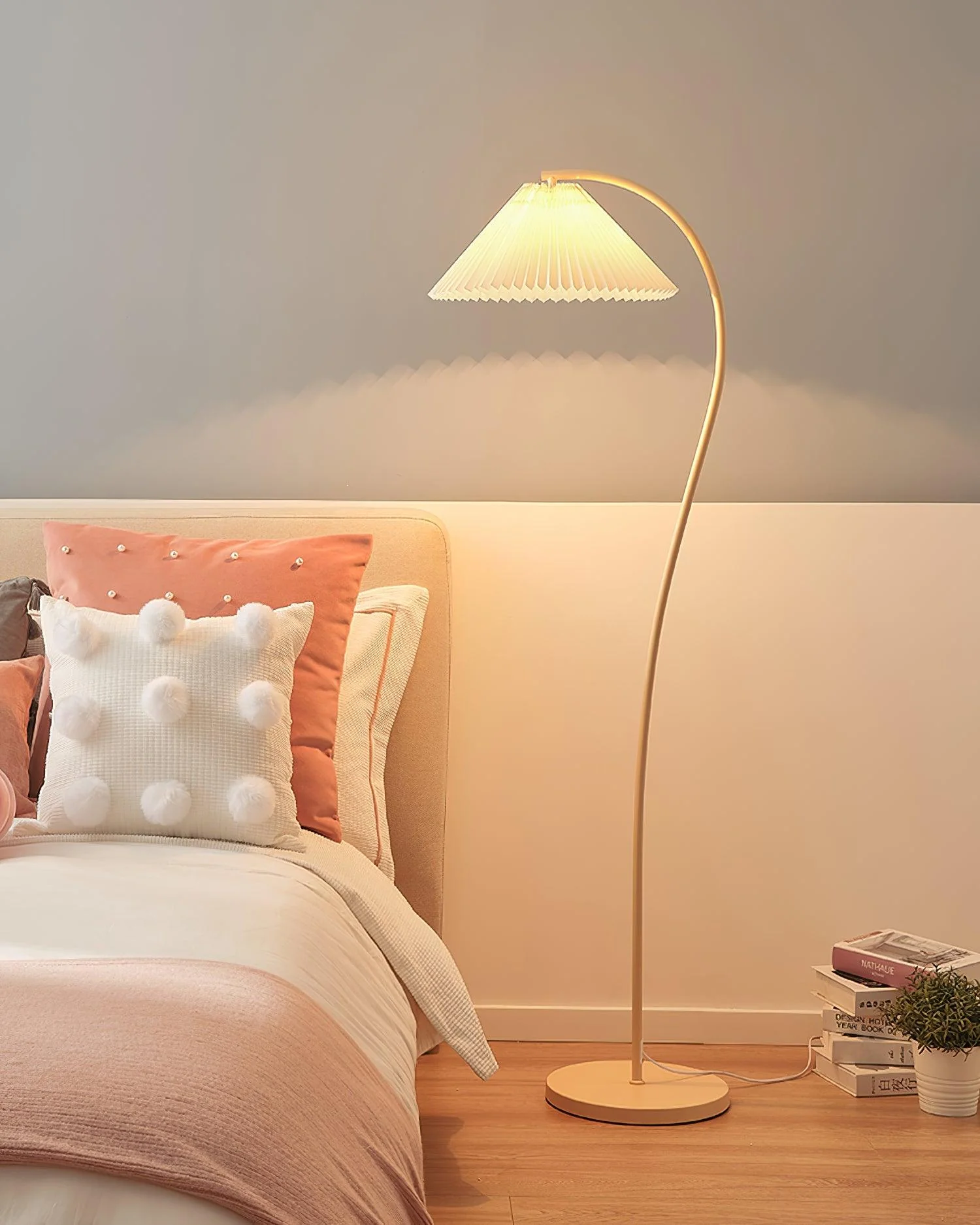 Crescini Pleated Floor Lamp - ∅ 11.8″ x H 59.8″/ Dia 30cm x H 152cm / Green & Light yellow / US plug
