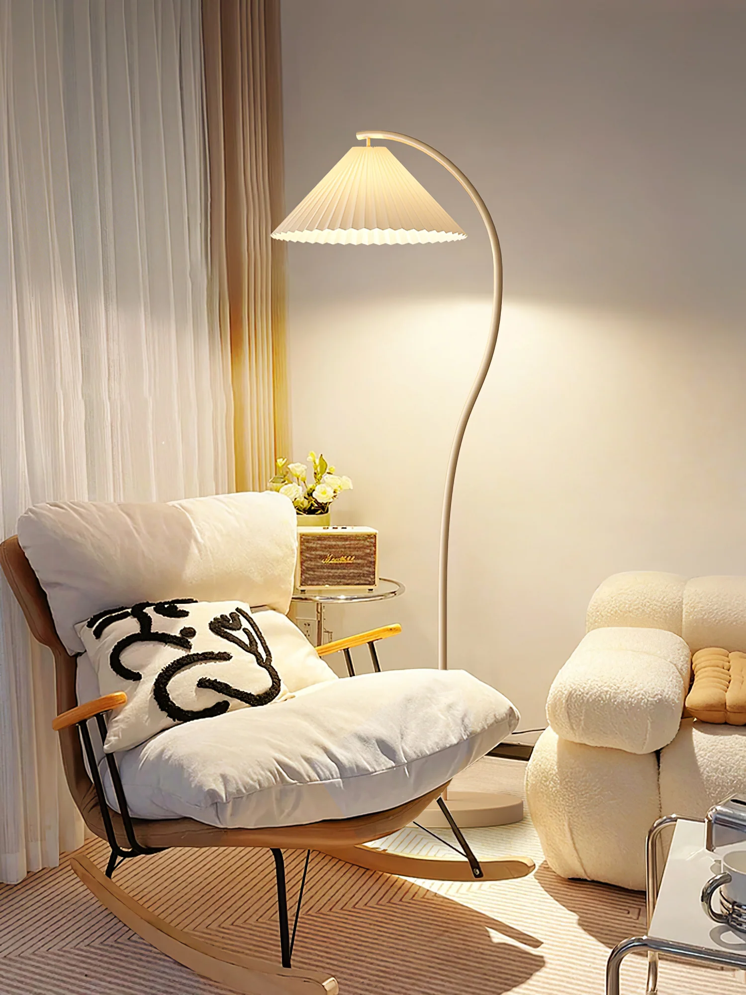 Crescini Pleated Floor Lamp - ∅ 11.8″ x H 59.8″/ Dia 30cm x H 152cm / Green & Light yellow / US plug