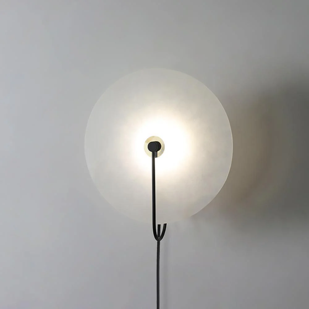 Alabaster LED Plug-In Wall Lamp - ∅ 9.8″ Set of 2 / Gold & White cable / EU Plug