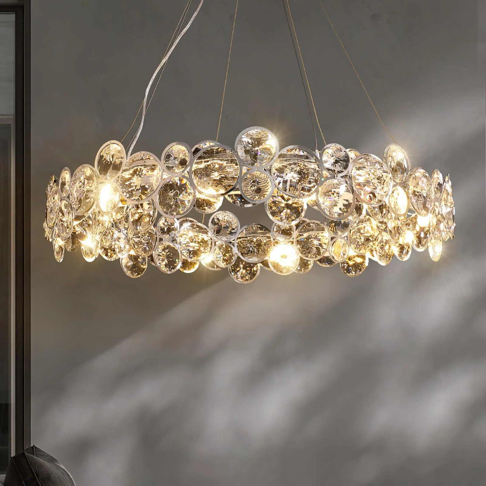 Люстра Chrome Round Crystal - ∅100см x 17см, хром, прозрачный кристалл