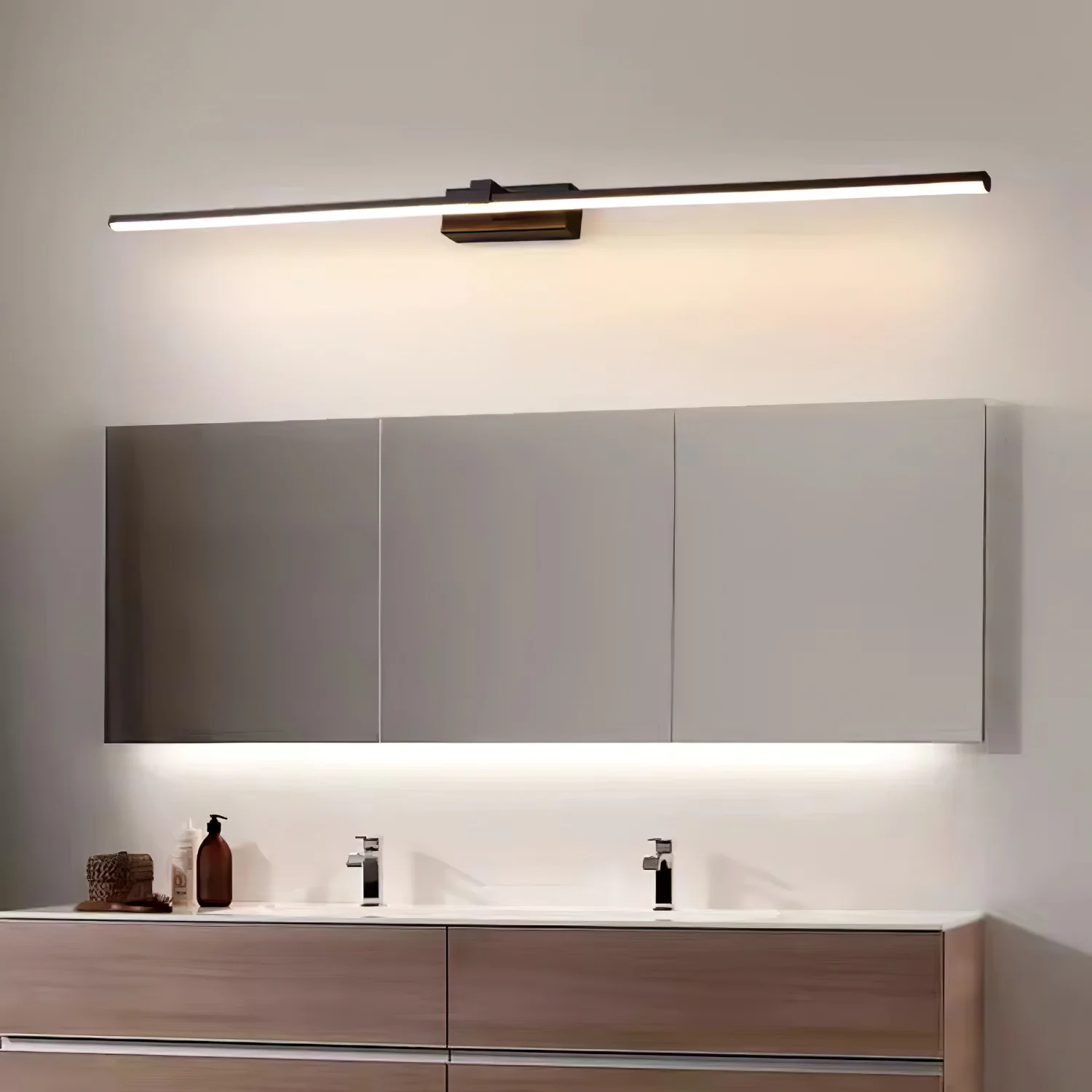 Metal Linear Mirror Wall Light - ∅ 23.6″ x H 3.1″ / Black & Warm Light / Set Of 2