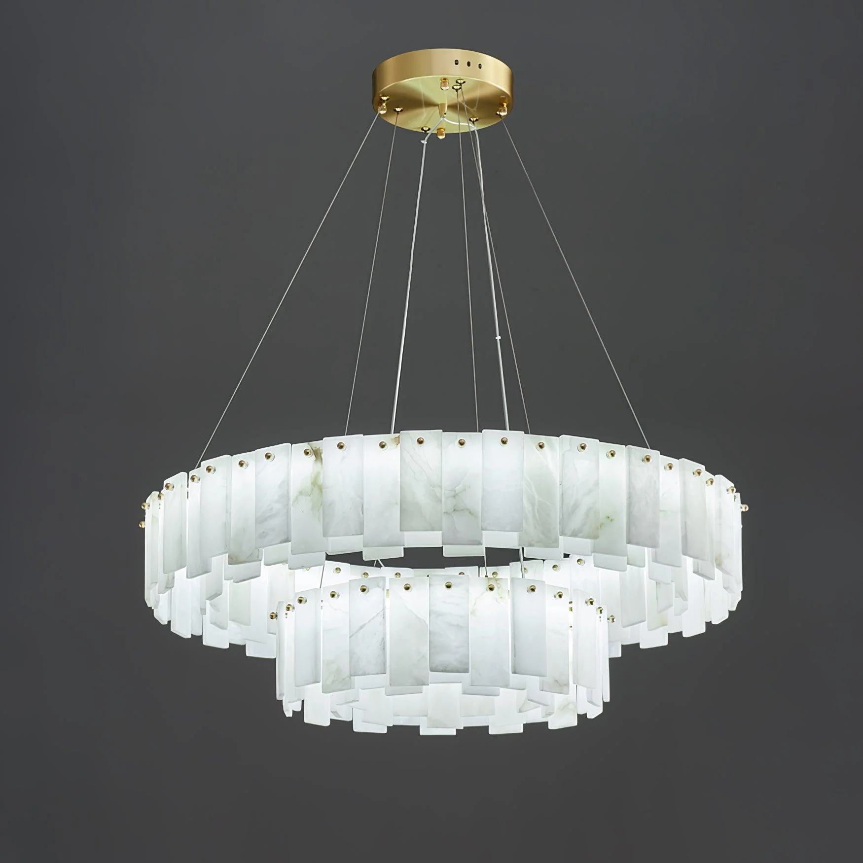 Люстра Celestial Alabaster Round - длинное крепление 120см x 35см x 14см, латунь, белый, теплый свет