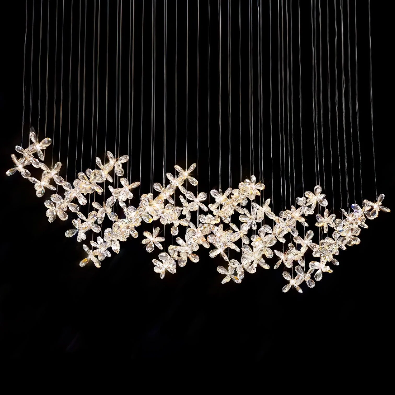 Люстра Floating Butterfly - круглое основание ∅80см x 150см, серебряный, прозрачный, холодный свет