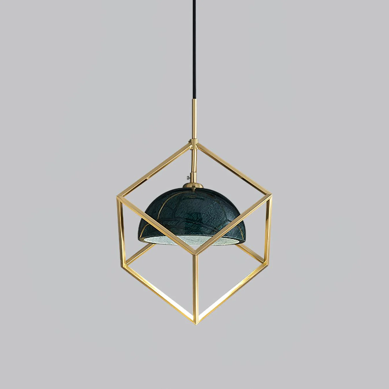 Подвесной светильник Lantern Square - модель A ∅15см x 15см, латунь, зеленый мрамор