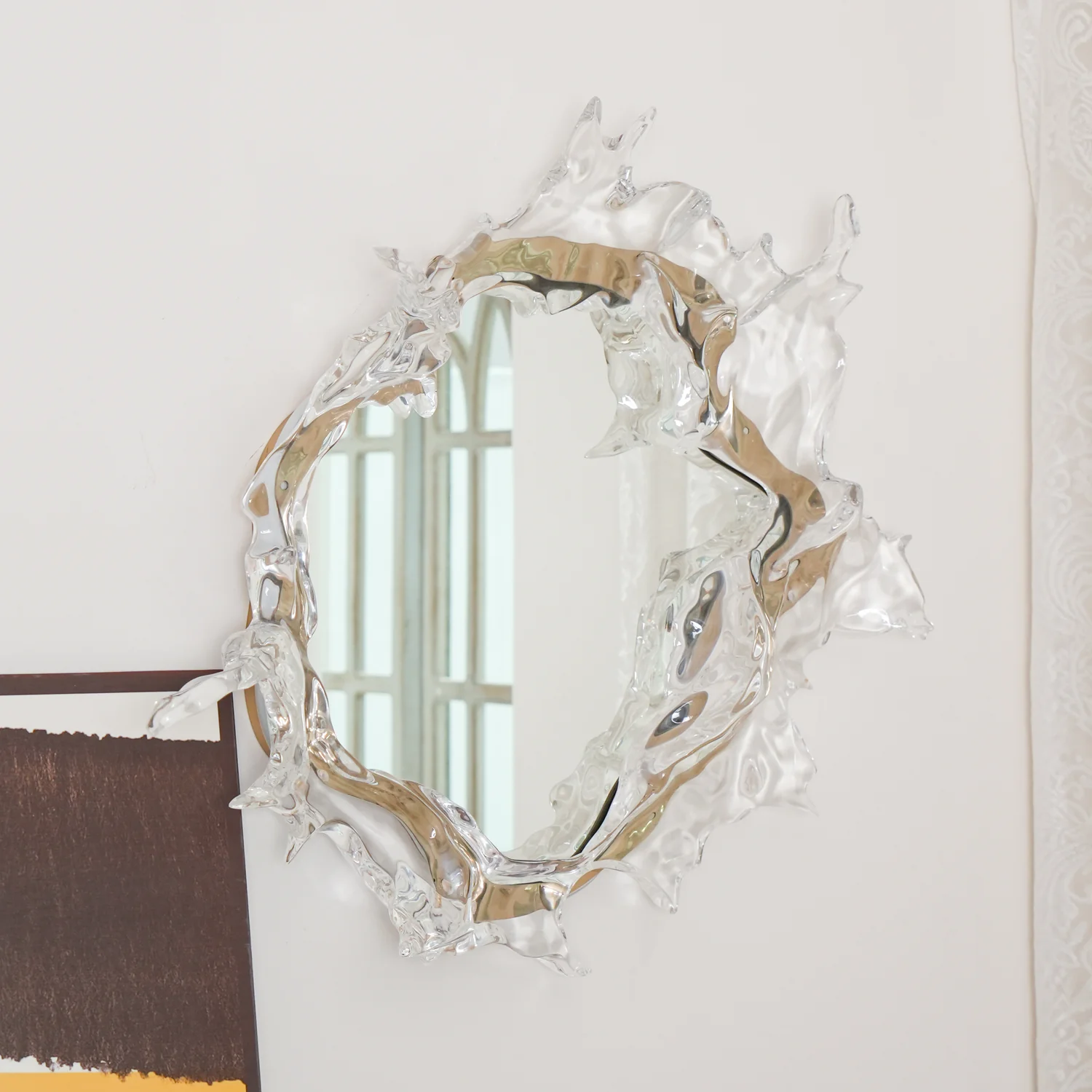 Настенный светильник Water Drop Mirror - ∅87см x 87см, золотой, прозрачный, теплый свет
