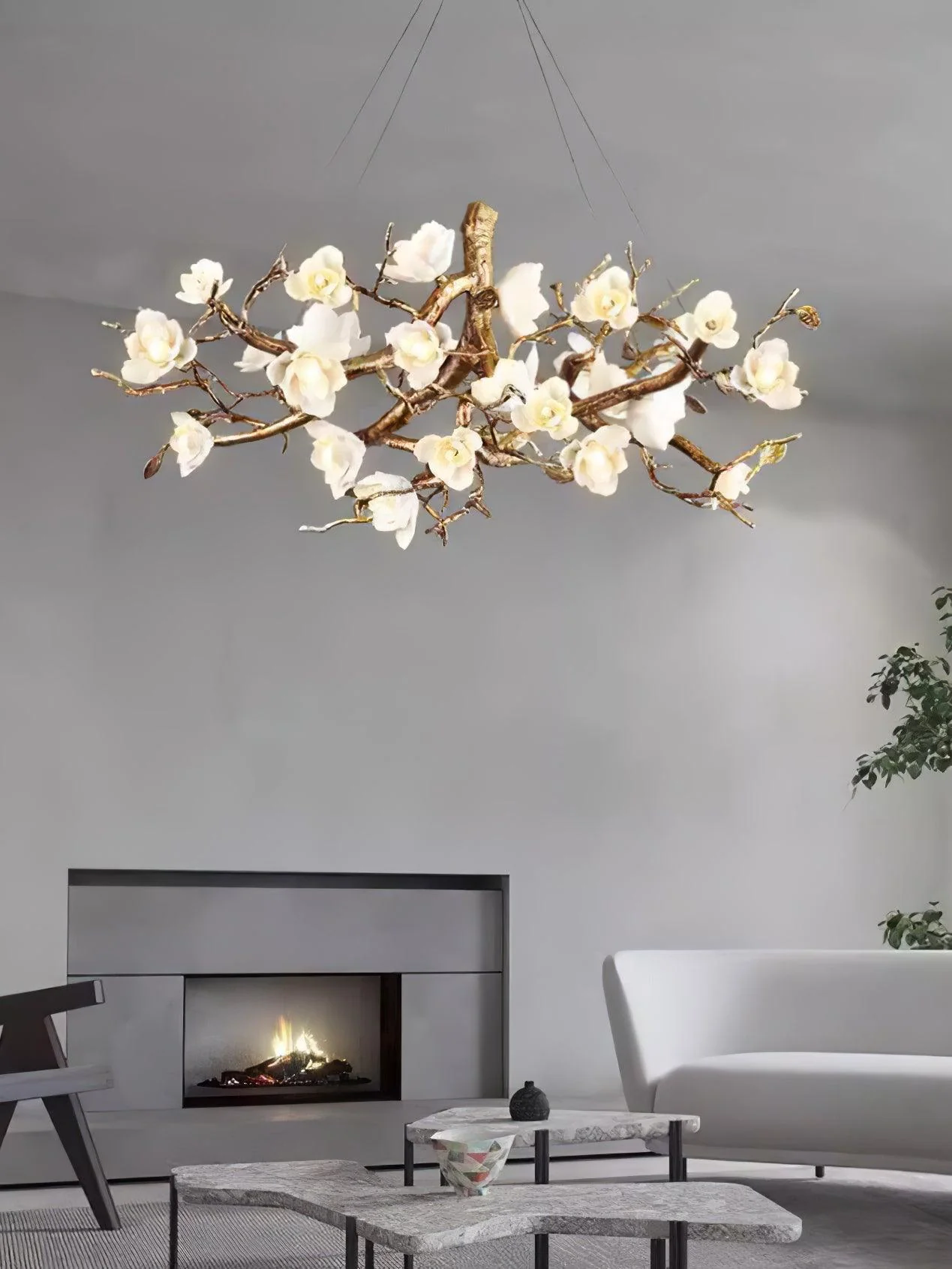 Люстра Flower Bloom Branch Brass - ∅120см х 45см, латунь, белый