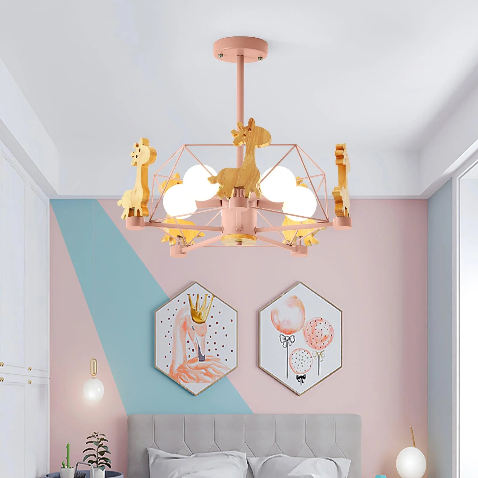 Люстра Lovely Deer Wooden - ∅53см x 47см, зеленый, натуральное дерево