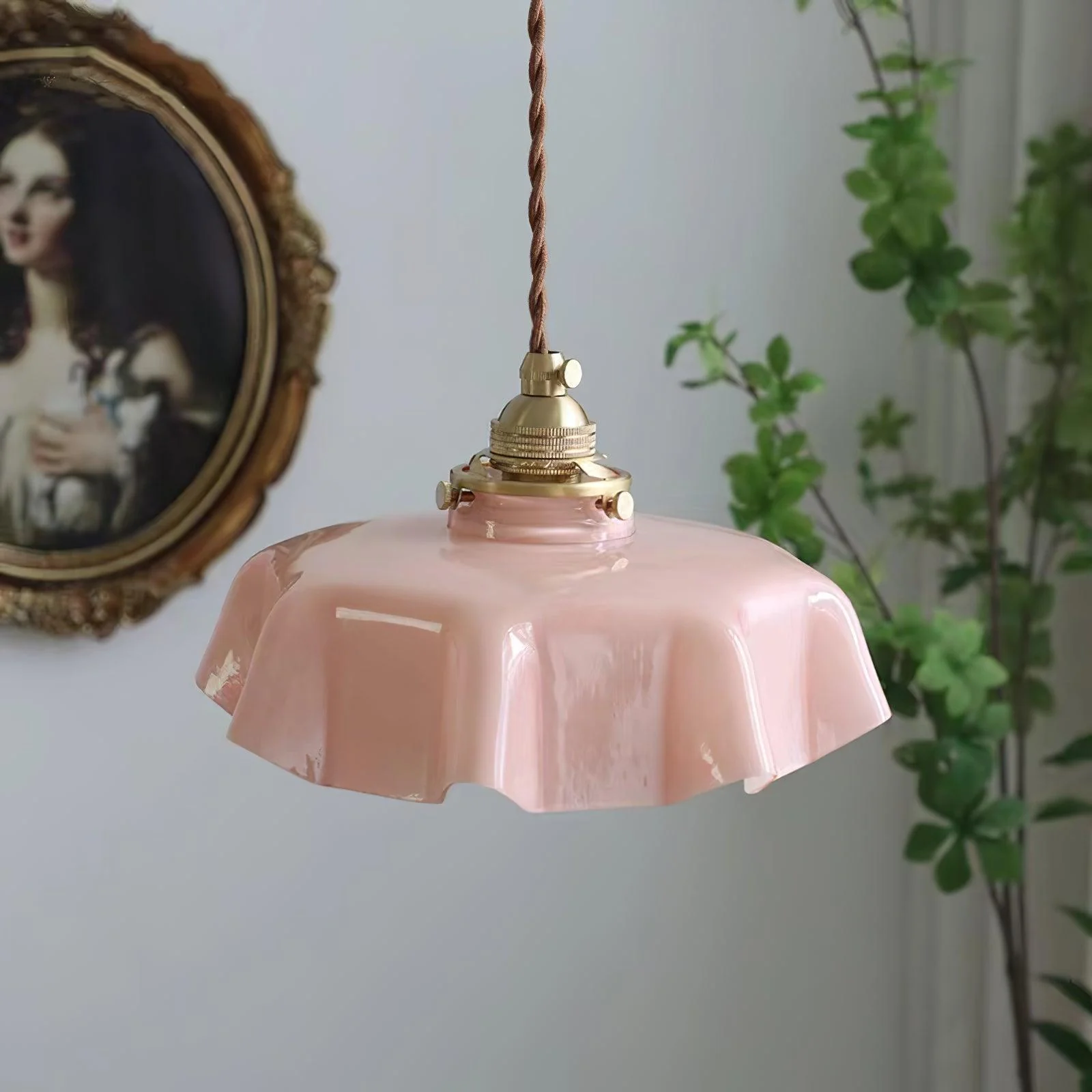 Подвесной светильник French Flower - ∅25см x 13см, латунь, розовый