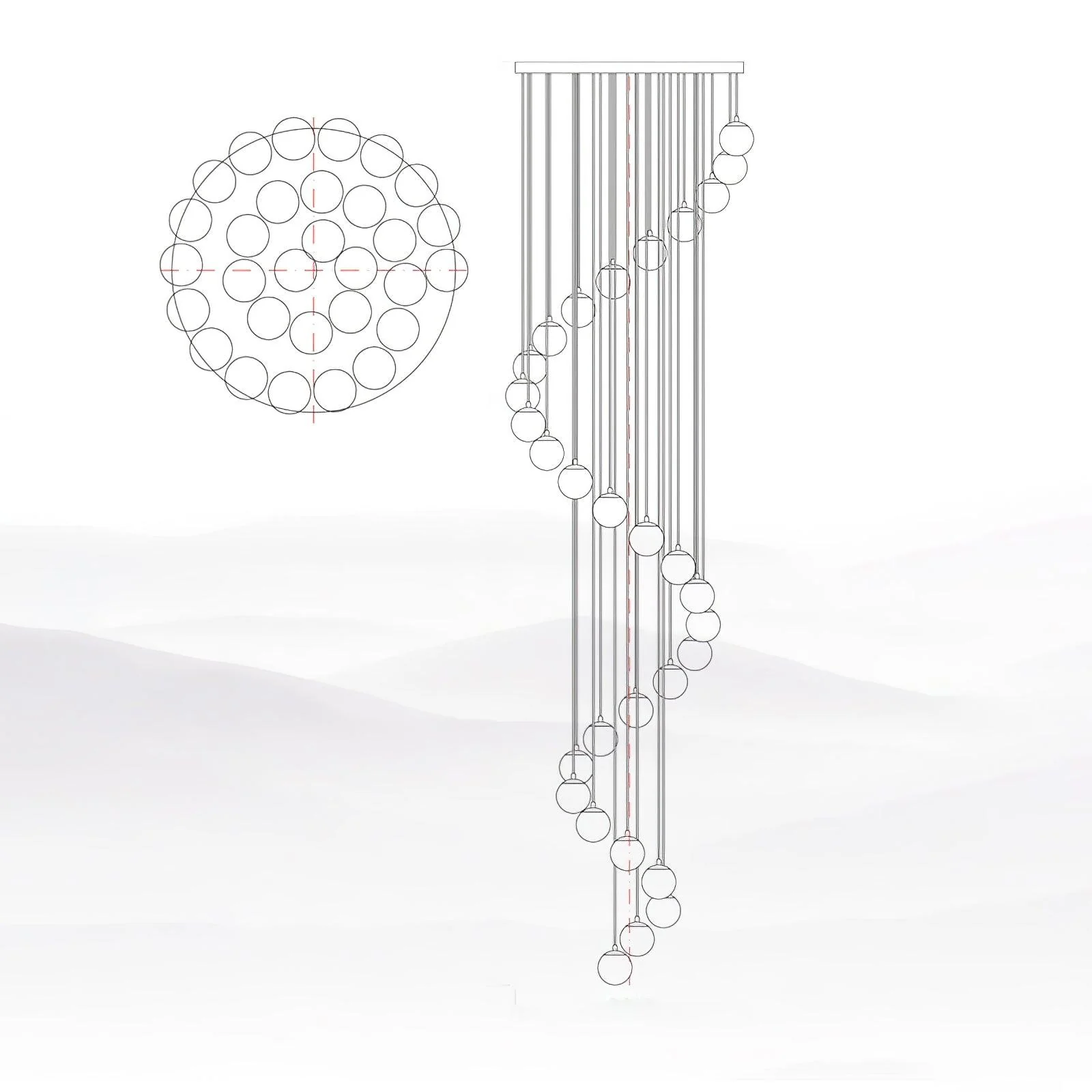 Люстра Alabaster Balls Cluster - 9 подвесов 40см x 40см x 200см, черный, белый
