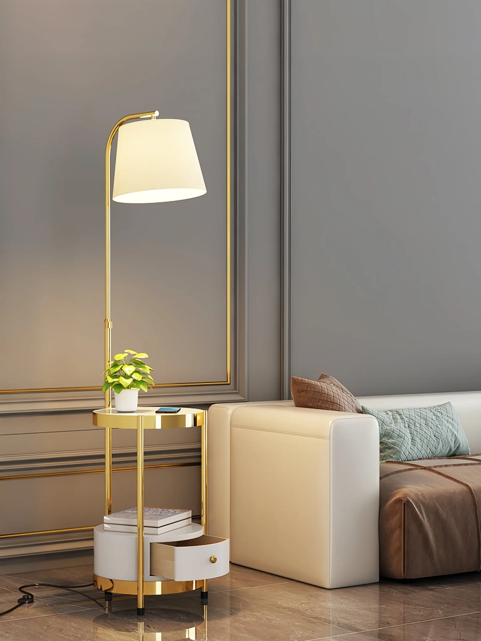 Lilah Floor Lamp - ∅ 13.8″ x H 63″ (without drawer) / Black & White / UK plug