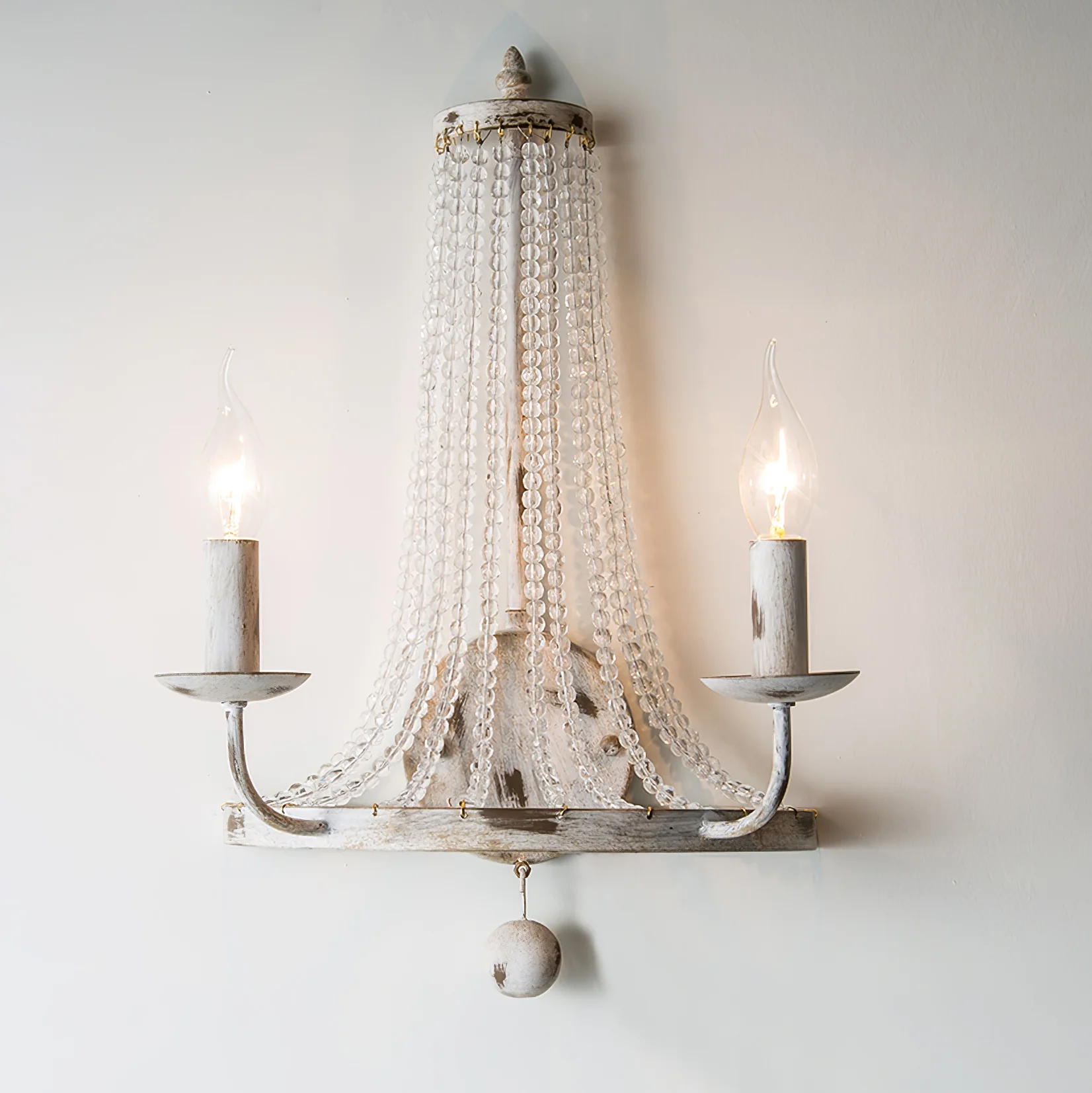 Настенный светильник Basket Crystal - 2 источника света ∅32см x 48см, белый с эффектом старины, 2 штуки