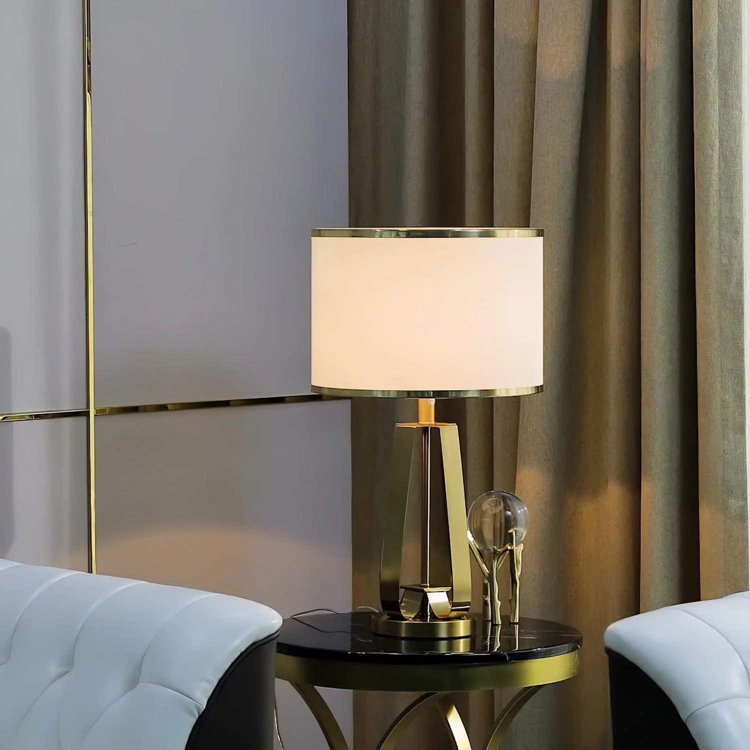 Laila Table Lamp - ∅ 15″ x H 22″ / Dia 38cm x H 56cm / Gold & White / AU plug