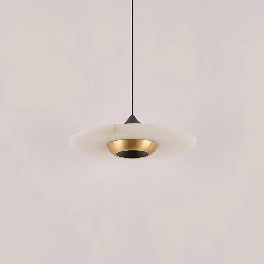 Подвесной светильник Flying Saucer Marble - ∅25см x 8см, золотой, черный, белый мрамор, теплый свет