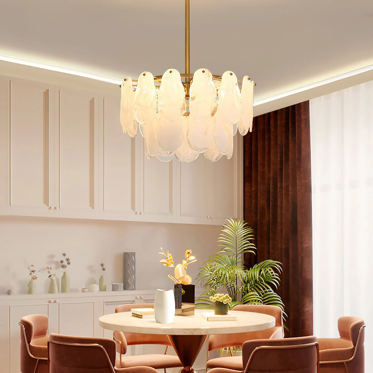 Люстра Round Cloud Glass - ∅60см x 50см, латунь, белый