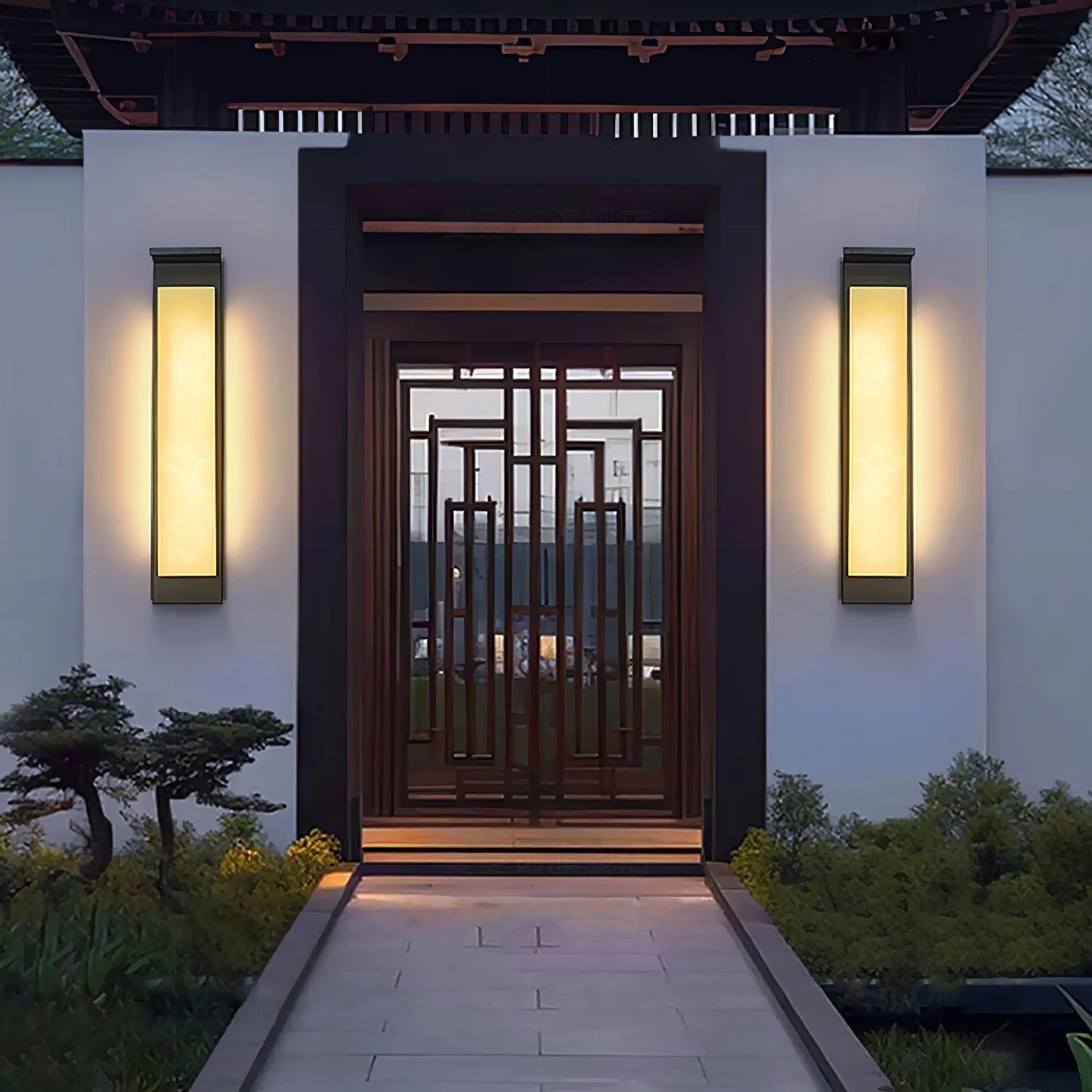 Delaney Outdoor Wall Light - Model A L 6.3″ x W 4.3″ x H 19.7″ Set of 2 / Black & White / Warm Light