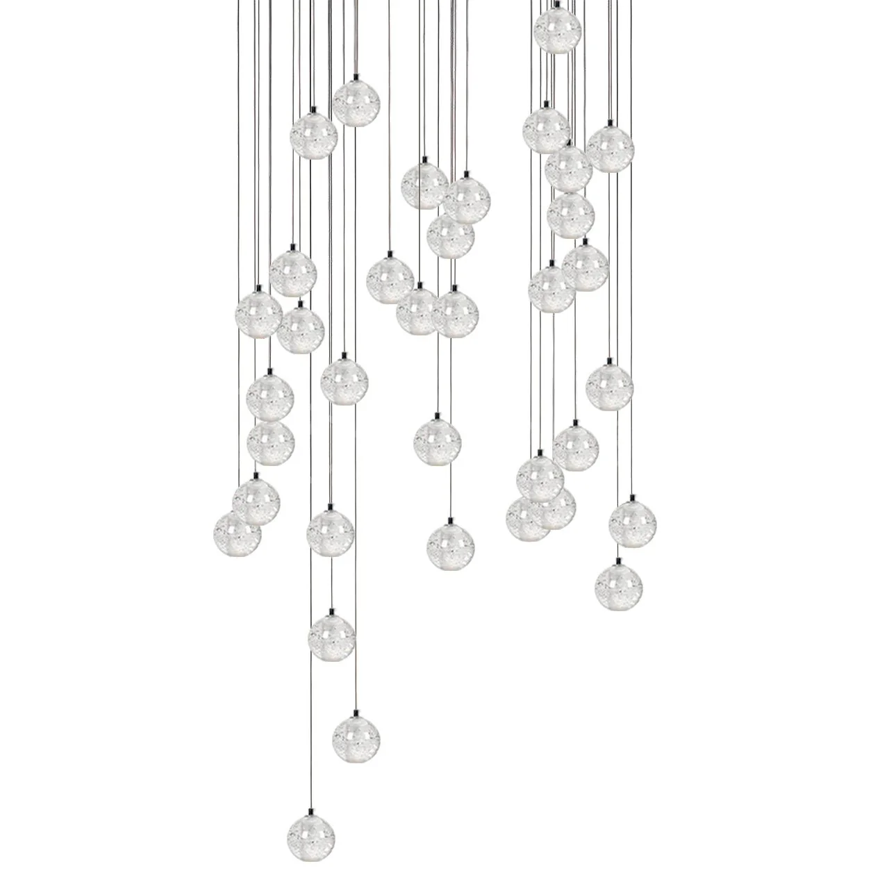 Подвесной светильник Crystal Bubbles Balls - круглое крепление, 9 подвесов ∅40см x 200см, хром, прозрачный